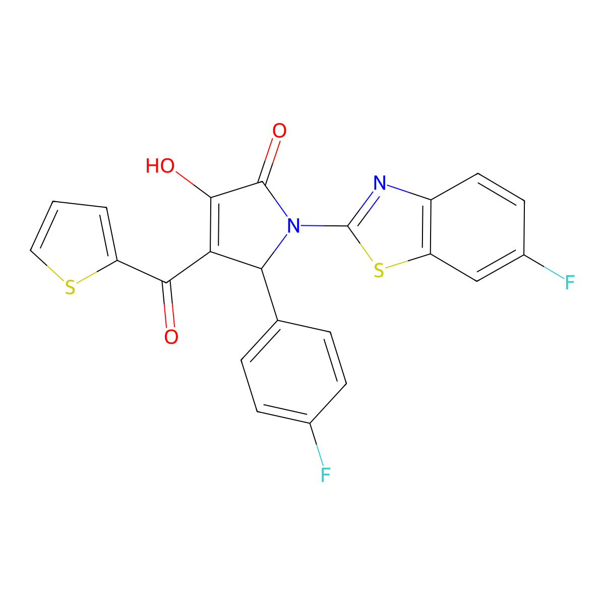 (4E)-1-(6-fluoro-1,3-benzothiazol-2-yl)-5-(4-fluorophenyl)-4-[hydroxy(thiophen-2-yl)methylidene]pyrrolidine-2,3-dione molecular structure, CAS 514191-69-6