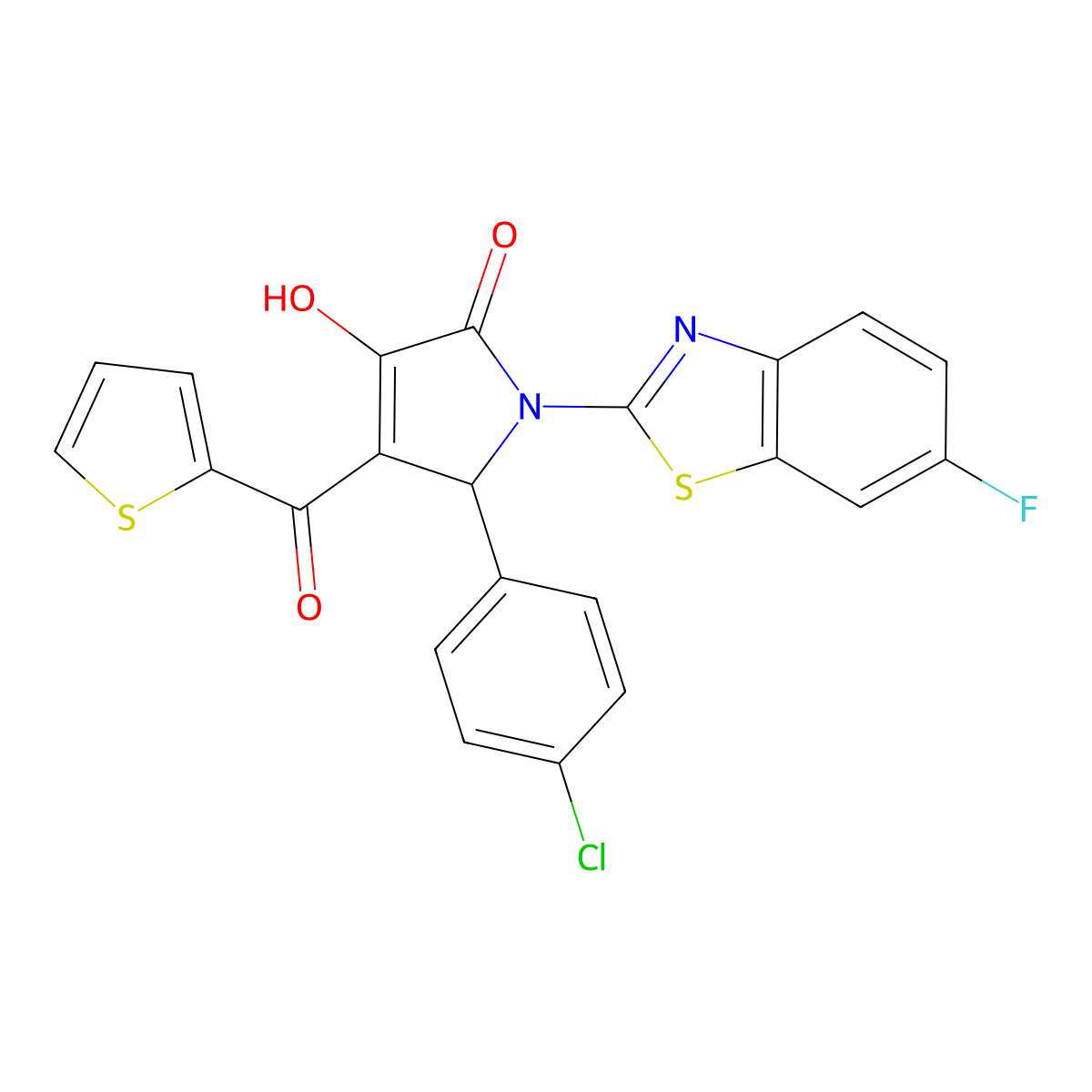 (4E)-5-(4-chlorophenyl)-1-(6-fluoro-1,3-benzothiazol-2-yl)-4-[hydroxy(thiophen-2-yl)methylidene]pyrrolidine-2,3-dione molecular structure, CAS 514191-71-0