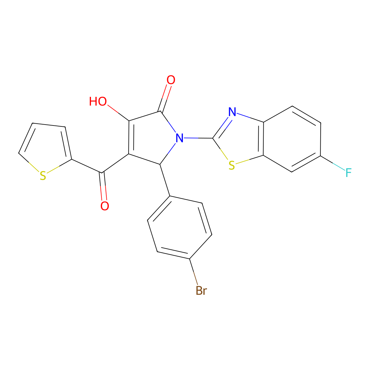 5-(4-Bromophenyl)-1-(6-fluorobenzothiazol-2-yl)-3-hydroxy-4-(2-thienylcarbonyl)-3-pyrrolin-2-one molecular structure, CAS 514191-73-2