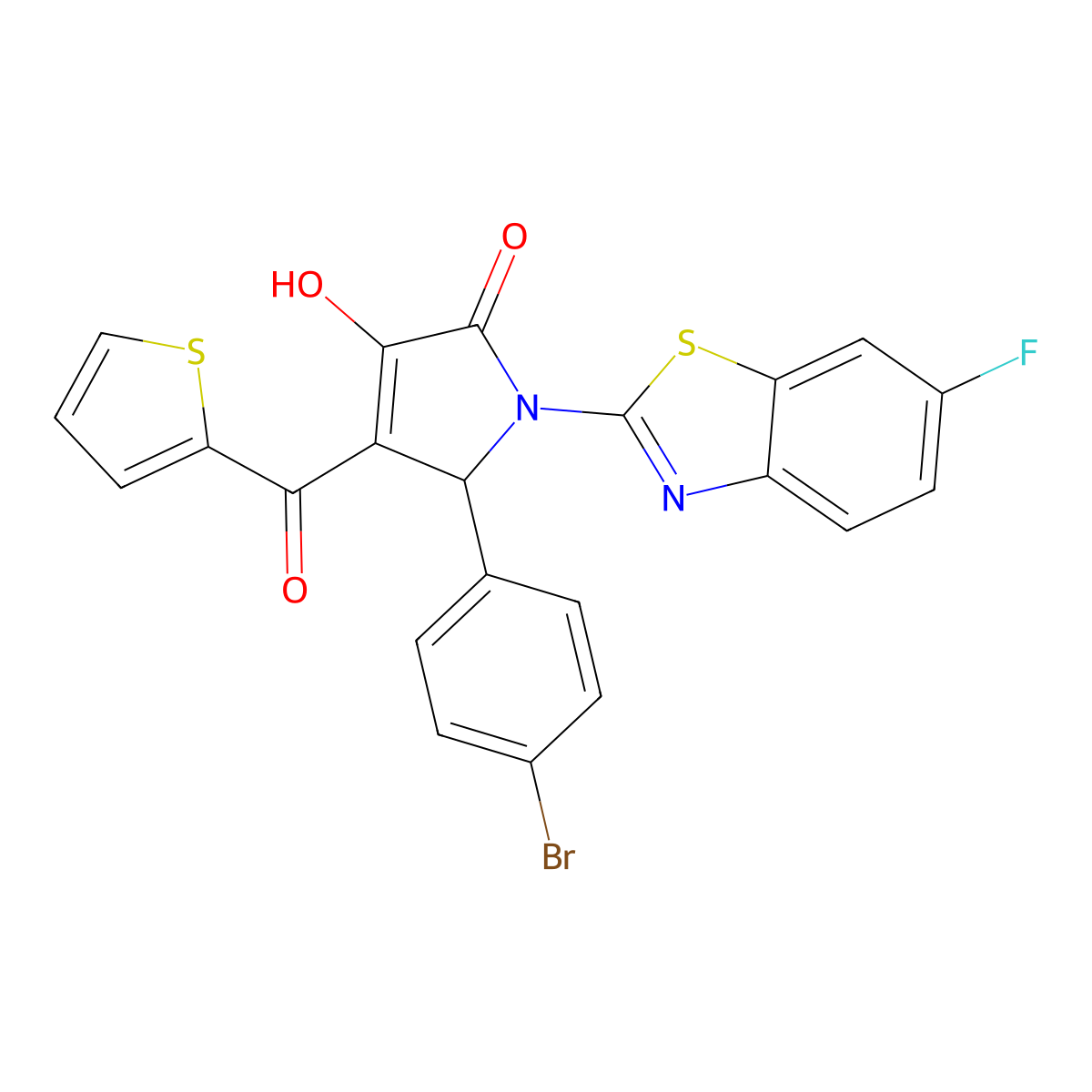 5-(4-Bromophenyl)-1-(6-fluorobenzothiazol-2-yl)-3-hydroxy-4-(2-thienylcarbonyl)-3-pyrrolin-2-one molecular structure, CAS 514191-73-2