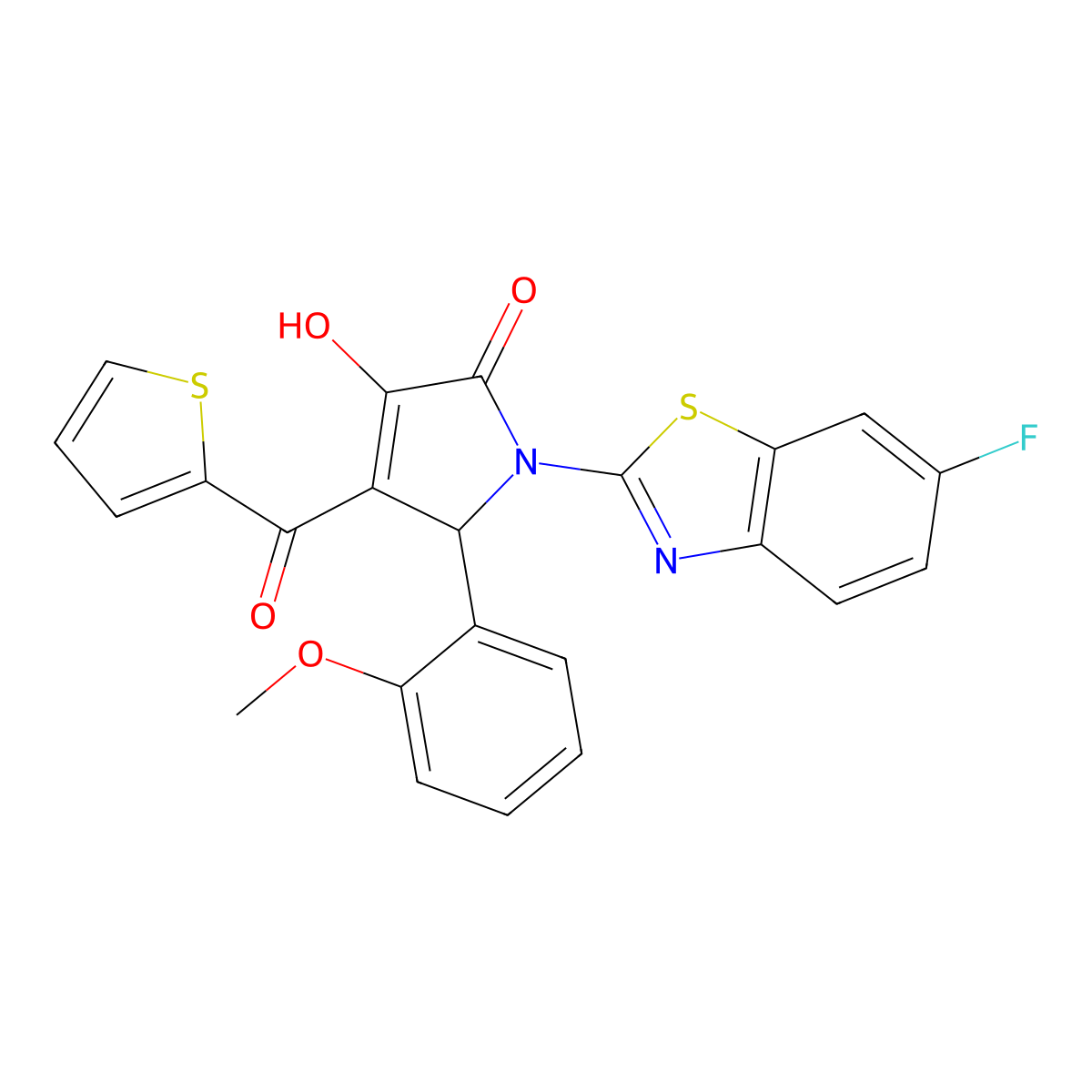 (4E)-1-(6-fluoro-1,3-benzothiazol-2-yl)-4-[hydroxy(thiophen-2-yl)methylidene]-5-(2-methoxyphenyl)pyrrolidine-2,3-dione molecular structure, CAS 514191-74-3