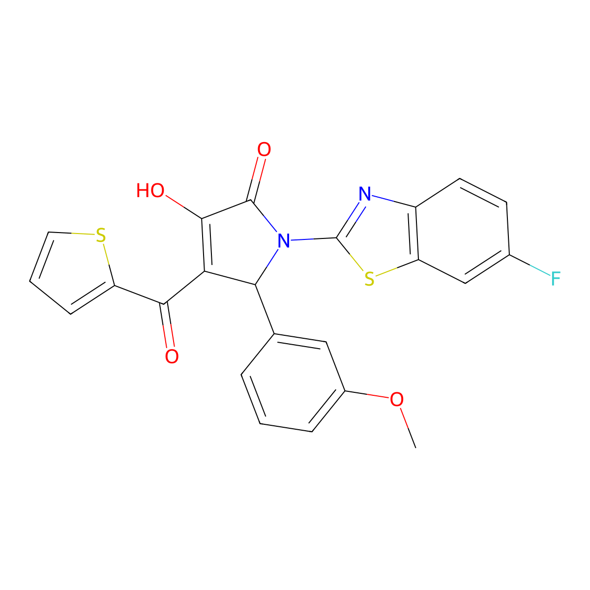 (4E)-1-(6-fluoro-1,3-benzothiazol-2-yl)-4-[hydroxy(thiophen-2-yl)methylidene]-5-(3-methoxyphenyl)pyrrolidine-2,3-dione molecular structure, CAS 514191-75-4