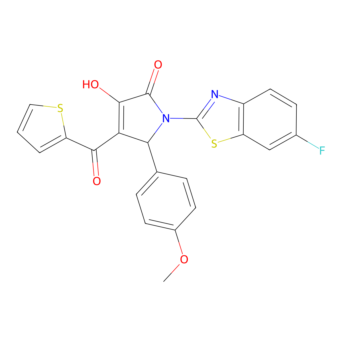 (4E)-1-(6-fluoro-1,3-benzothiazol-2-yl)-4-[hydroxy(thiophen-2-yl)methylidene]-5-(4-methoxyphenyl)pyrrolidine-2,3-dione molecular structure, CAS 514191-76-5