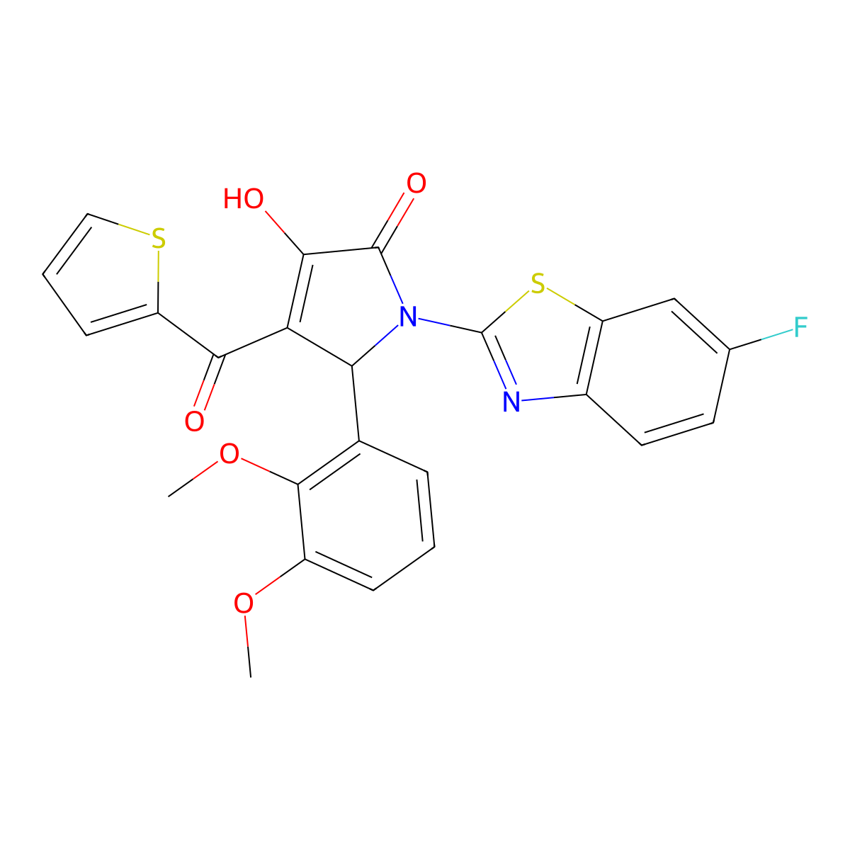 (4E)-5-(2,3-dimethoxyphenyl)-1-(6-fluoro-1,3-benzothiazol-2-yl)-4-[hydroxy(thiophen-2-yl)methylidene]pyrrolidine-2,3-dione molecular structure, CAS 514191-79-8