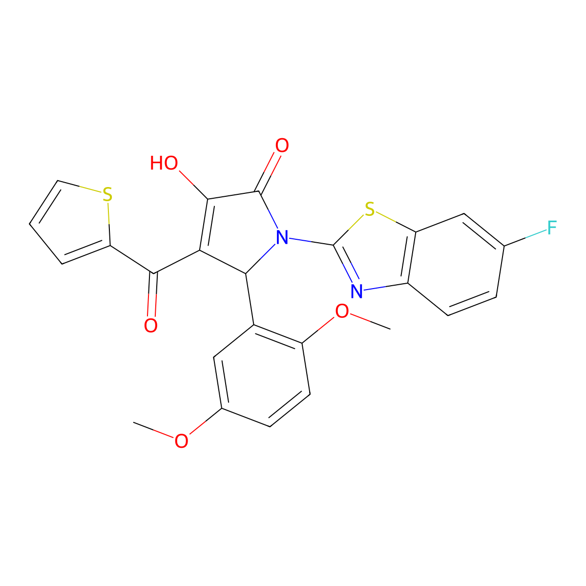 (4E)-5-(2,5-dimethoxyphenyl)-1-(6-fluoro-1,3-benzothiazol-2-yl)-4-[hydroxy(thiophen-2-yl)methylidene]pyrrolidine-2,3-dione molecular structure, CAS 514191-81-2