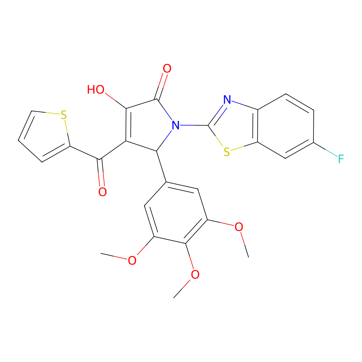 (4E)-1-(6-fluoro-1,3-benzothiazol-2-yl)-4-[hydroxy(thiophen-2-yl)methylidene]-5-(3,4,5-trimethoxyphenyl)pyrrolidine-2,3-dione molecular structure, CAS 514191-82-3