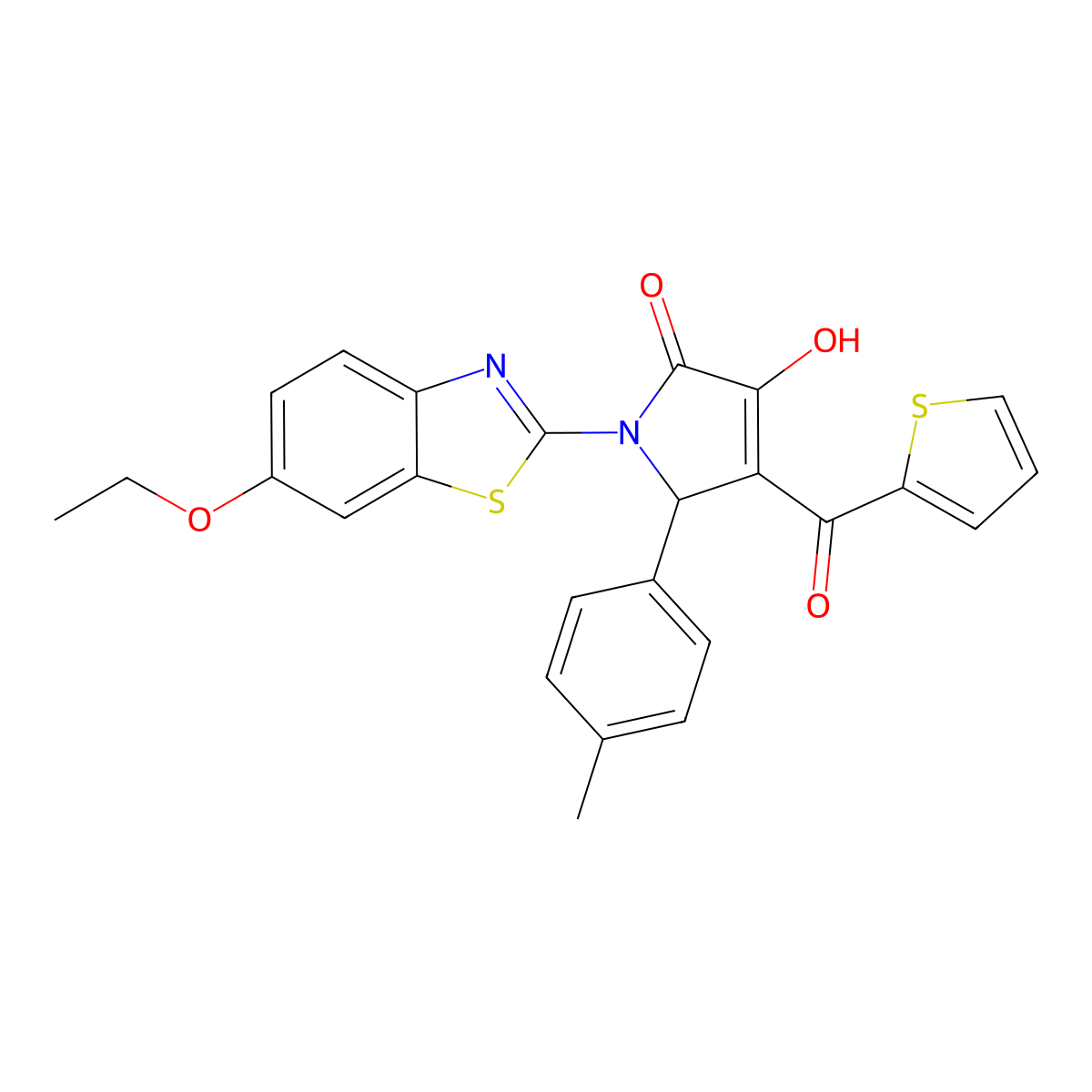 1-(6-ethoxy-1,3-benzothiazol-2-yl)-4-hydroxy-2-(4-methylphenyl)-3-(thiophene-2-carbonyl)-2H-pyrrol-5-one molecular structure, CAS 514191-84-5