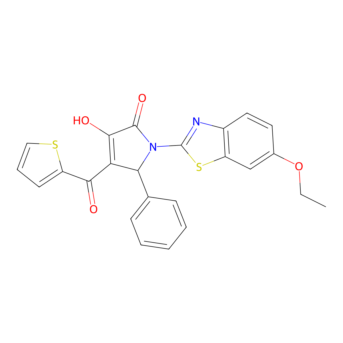 (4E)-1-(6-ethoxy-1,3-benzothiazol-2-yl)-4-[hydroxy(thiophen-2-yl)methylidene]-5-phenylpyrrolidine-2,3-dione molecular structure, CAS 514191-85-6