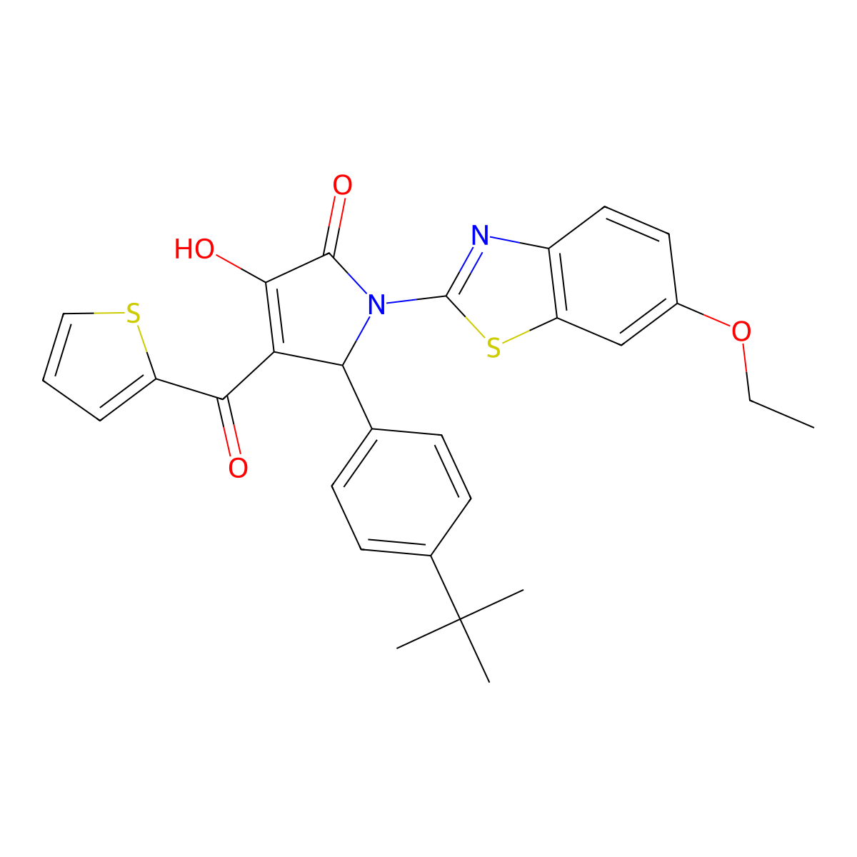 (4E)-5-(4-tert-butylphenyl)-1-(6-ethoxy-1,3-benzothiazol-2-yl)-4-[hydroxy(thiophen-2-yl)methylidene]pyrrolidine-2,3-dione molecular structure, CAS 514191-87-8