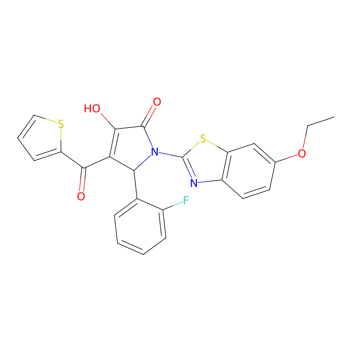 1-(6-ethoxy-1,3-benzothiazol-2-yl)-5-(2-fluorophenyl)-3-hydroxy-4-(2-thienylcarbonyl)-1,5-dihydro-2H-pyrrol-2-one molecular structure, CAS 514191-88-9