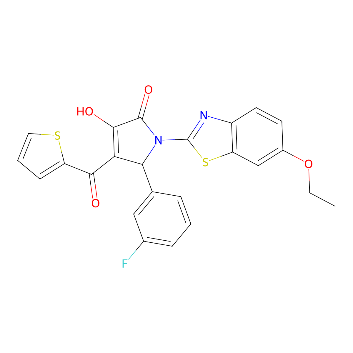 (4E)-1-(6-ethoxy-1,3-benzothiazol-2-yl)-5-(3-fluorophenyl)-4-[hydroxy(thiophen-2-yl)methylidene]pyrrolidine-2,3-dione molecular structure, CAS 514191-89-0