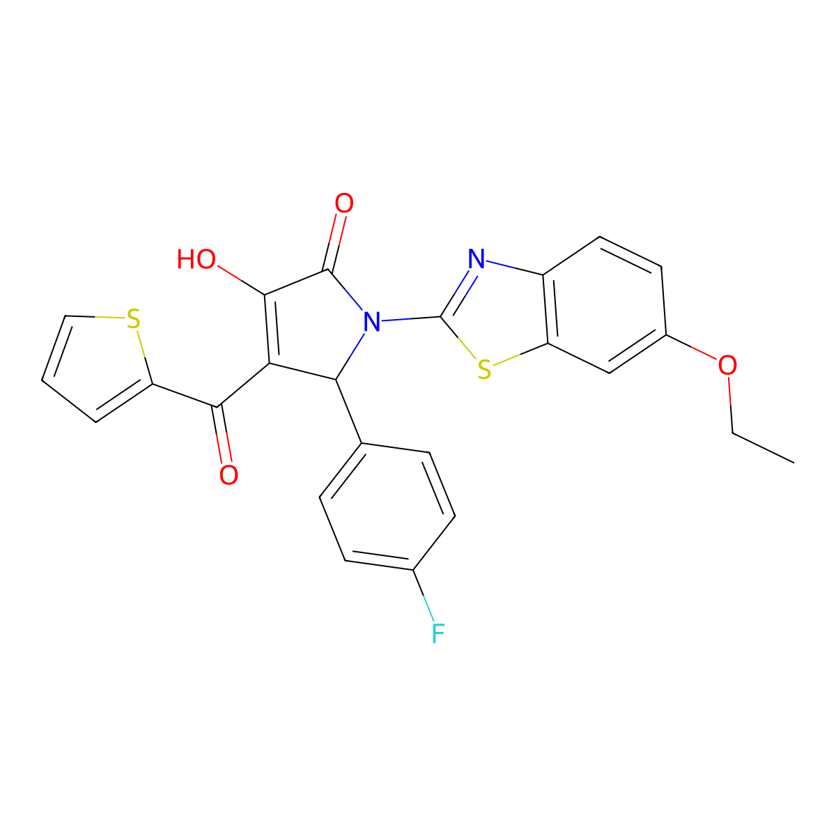 (4E)-1-(6-ethoxy-1,3-benzothiazol-2-yl)-5-(4-fluorophenyl)-4-[hydroxy(thiophen-2-yl)methylidene]pyrrolidine-2,3-dione molecular structure, CAS 514191-90-3