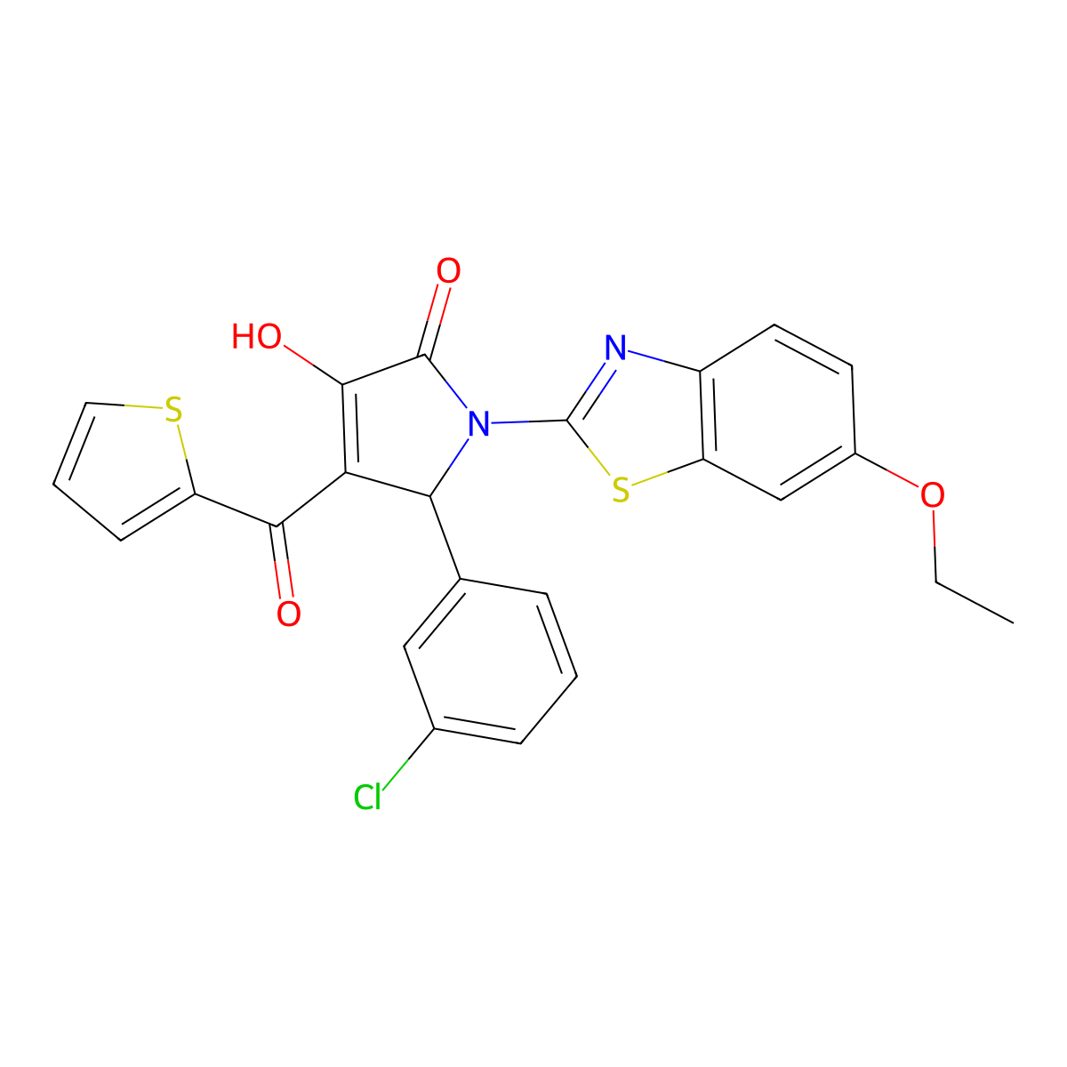 (4E)-5-(3-chlorophenyl)-1-(6-ethoxy-1,3-benzothiazol-2-yl)-4-[hydroxy(thiophen-2-yl)methylidene]pyrrolidine-2,3-dione molecular structure, CAS 514191-91-4