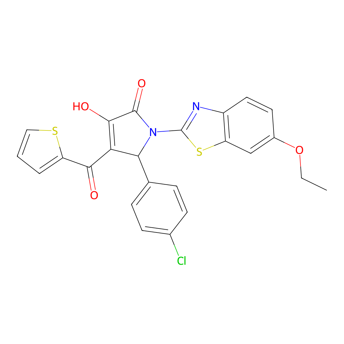 (4E)-5-(4-chlorophenyl)-1-(6-ethoxy-1,3-benzothiazol-2-yl)-4-[hydroxy(thiophen-2-yl)methylidene]pyrrolidine-2,3-dione molecular structure, CAS 514191-92-5