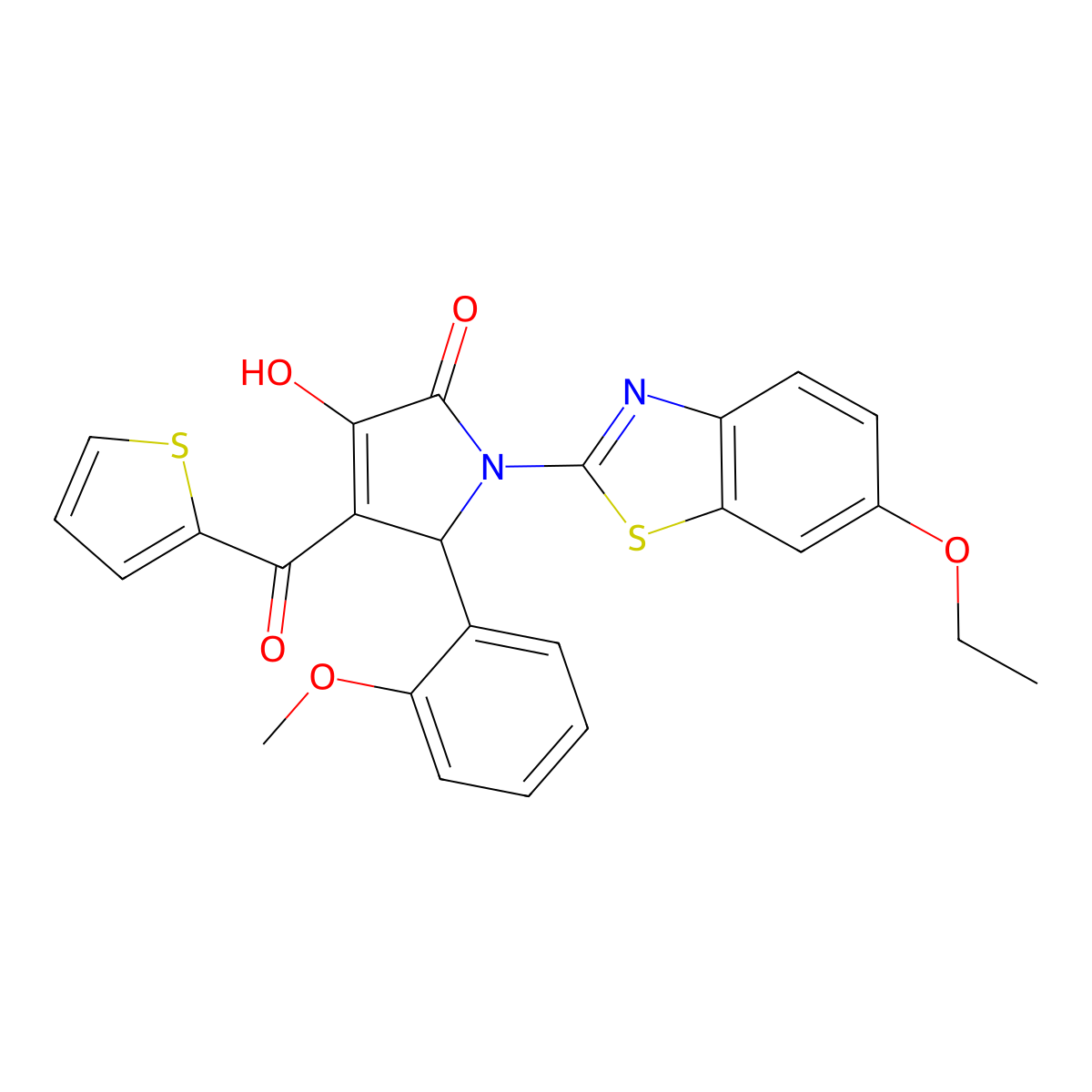 1-(6-ethoxy-1,3-benzothiazol-2-yl)-3-hydroxy-5-(2-methoxyphenyl)-4-(2-thienylcarbonyl)-1,5-dihydro-2H-pyrrol-2-one molecular structure, CAS 514191-95-8