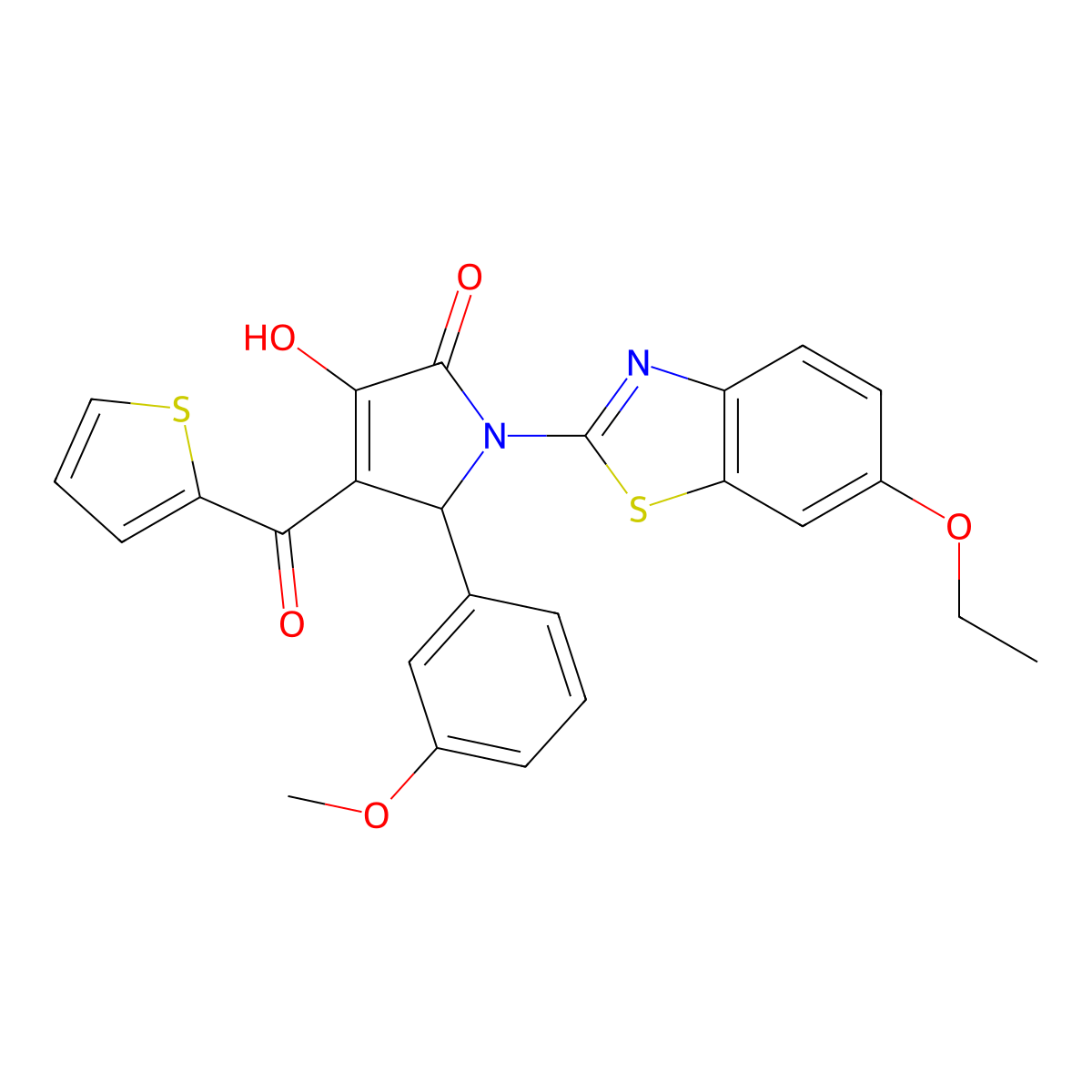 (4E)-1-(6-ethoxy-1,3-benzothiazol-2-yl)-4-[hydroxy(thiophen-2-yl)methylidene]-5-(3-methoxyphenyl)pyrrolidine-2,3-dione molecular structure, CAS 514191-96-9