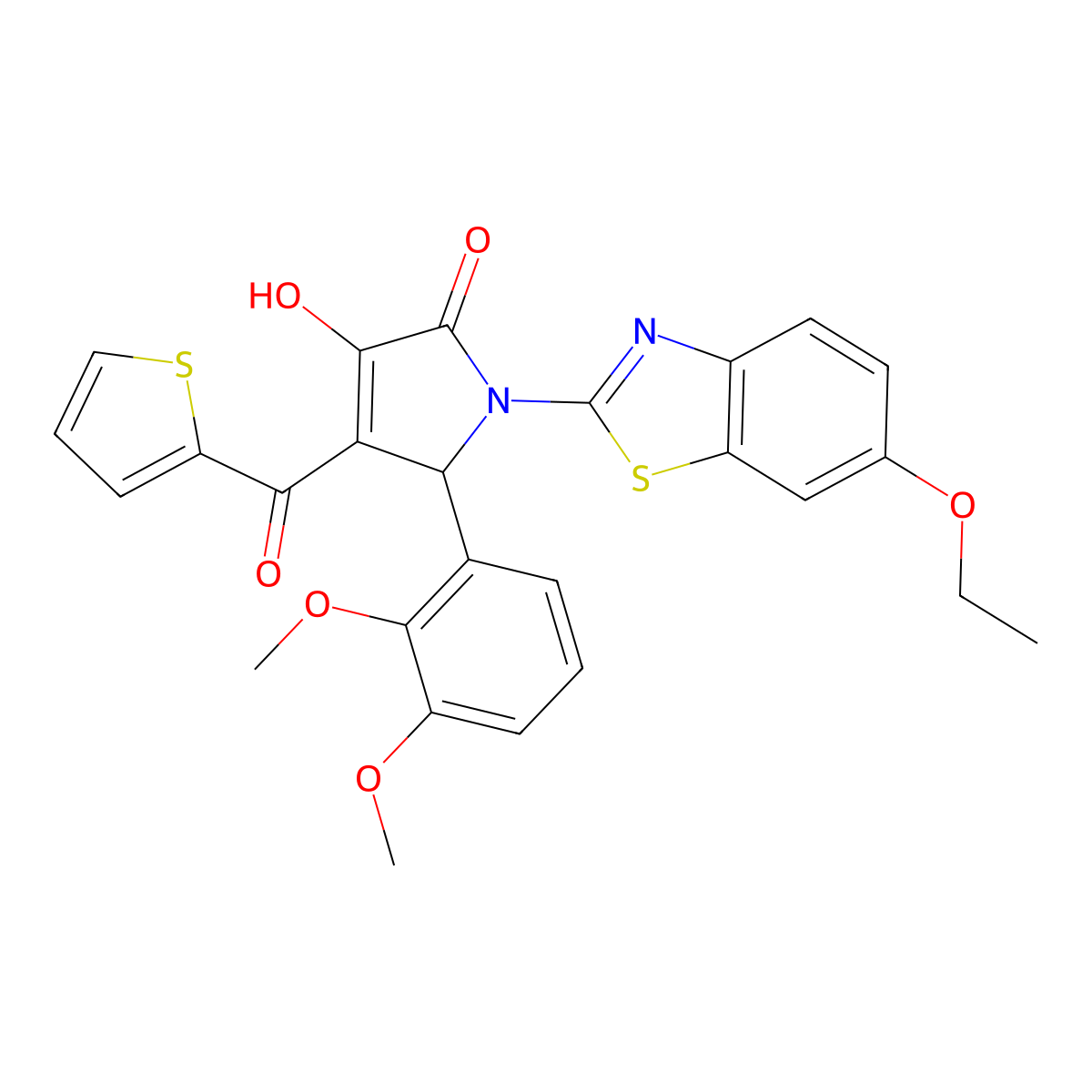 (4E)-5-(2,3-dimethoxyphenyl)-1-(6-ethoxy-1,3-benzothiazol-2-yl)-4-[hydroxy(thiophen-2-yl)methylidene]pyrrolidine-2,3-dione molecular structure, CAS 514191-99-2