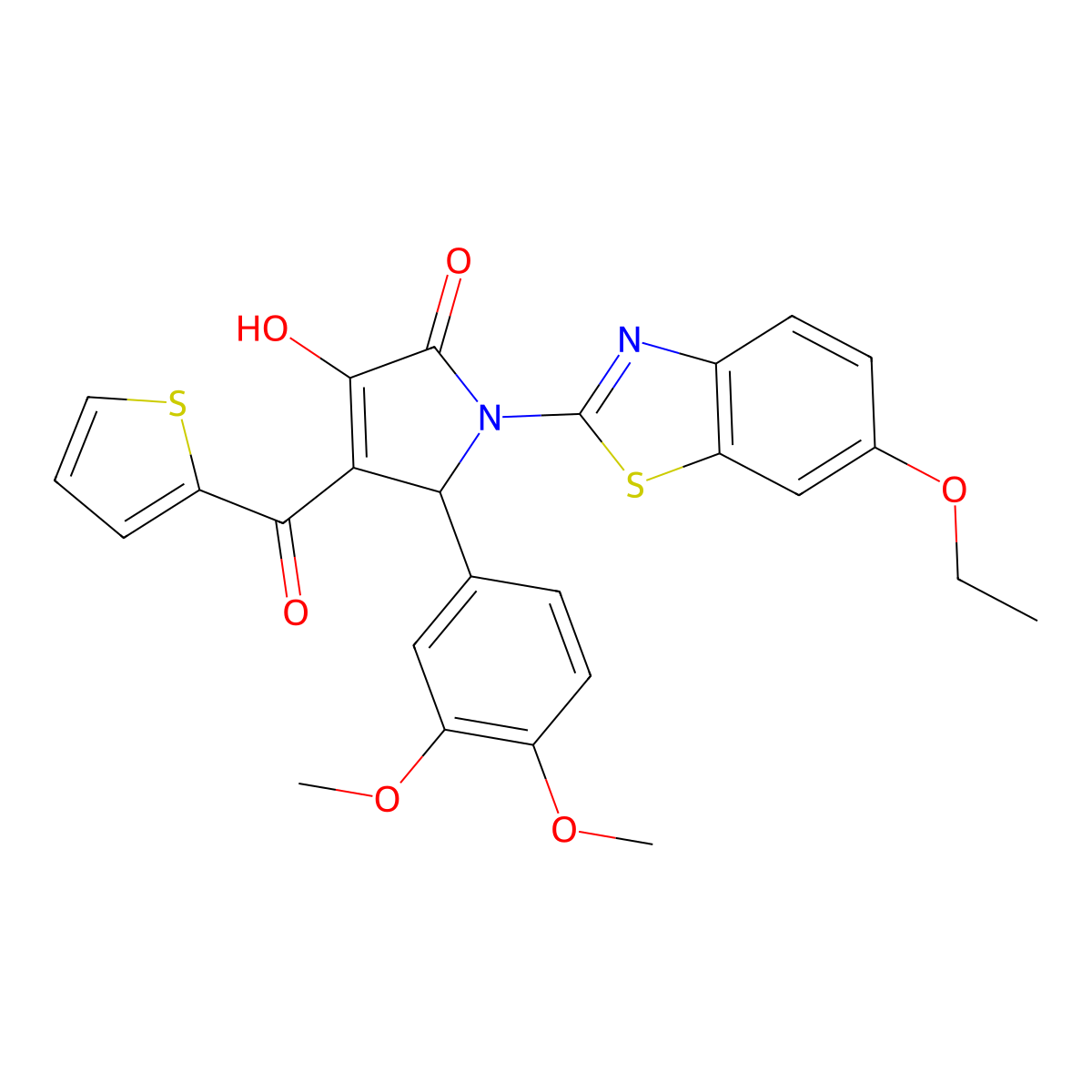 (4E)-5-(3,4-dimethoxyphenyl)-1-(6-ethoxy-1,3-benzothiazol-2-yl)-4-[hydroxy(thiophen-2-yl)methylidene]pyrrolidine-2,3-dione molecular structure, CAS 514192-00-8