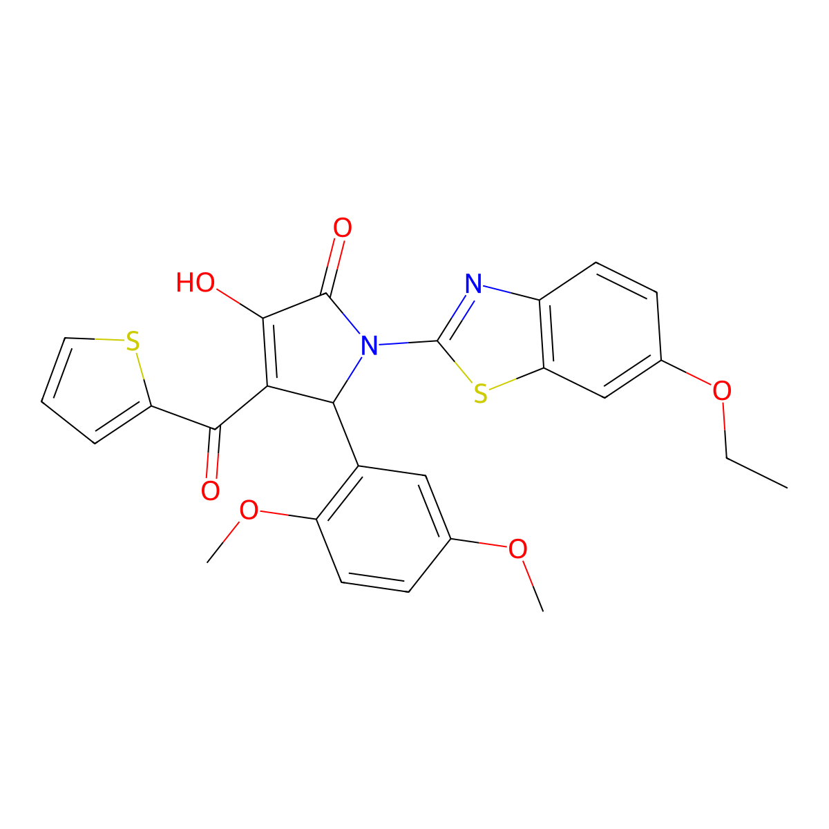 (4E)-5-(2,5-dimethoxyphenyl)-1-(6-ethoxy-1,3-benzothiazol-2-yl)-4-[hydroxy(thiophen-2-yl)methylidene]pyrrolidine-2,3-dione molecular structure, CAS 514192-01-9