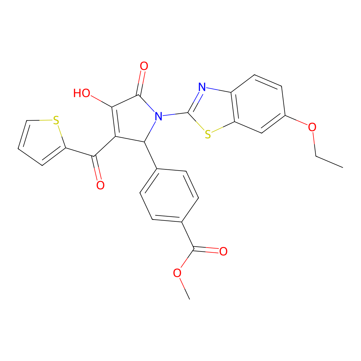 Methyl 4-[1-(6-ethoxybenzothiazol-2-yl)-4-hydroxy-5-oxo-3-(2-thienylcarbonyl)-3-pyrrolin-2-yl]benzoate molecular structure, CAS 514192-03-1