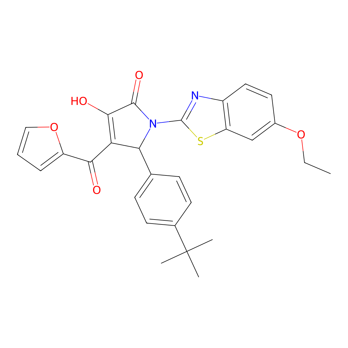 (4E)-5-(4-tert-butylphenyl)-1-(6-ethoxy-1,3-benzothiazol-2-yl)-4-[furan-2-yl(hydroxy)methylidene]pyrrolidine-2,3-dione molecular structure, CAS 514192-07-5