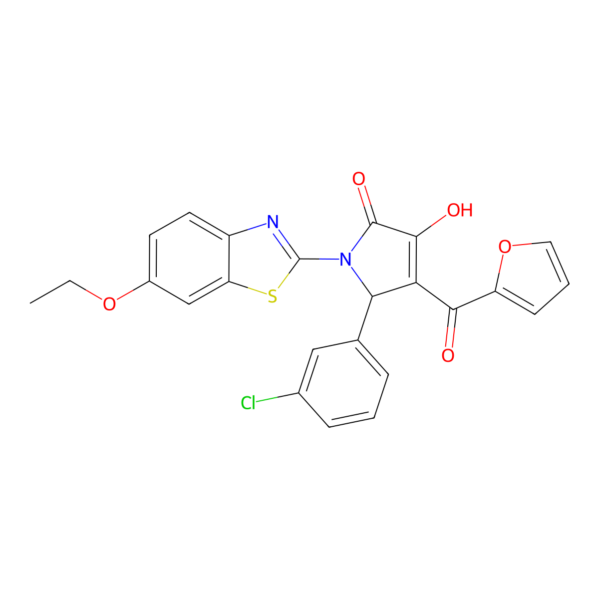 5-(3-Chlorophenyl)-1-(6-ethoxybenzothiazol-2-yl)-4-(2-furylcarbonyl)-3-hydroxy-3-pyrrolin-2-one molecular structure, CAS 514192-11-1
