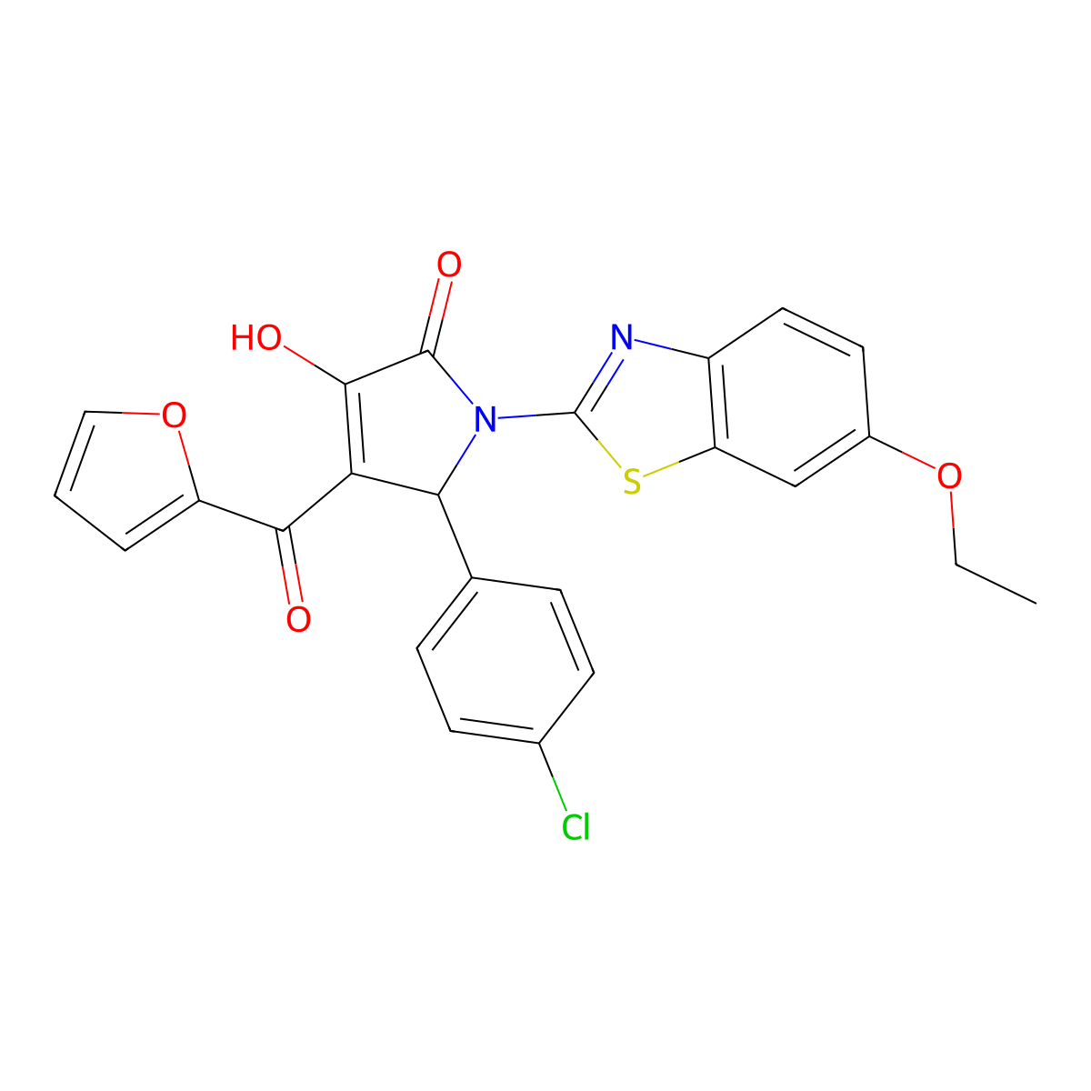 5-(4-Chlorophenyl)-1-(6-ethoxybenzothiazol-2-yl)-4-(2-furylcarbonyl)-3-hydroxy-3-pyrrolin-2-one molecular structure, CAS 514192-12-2