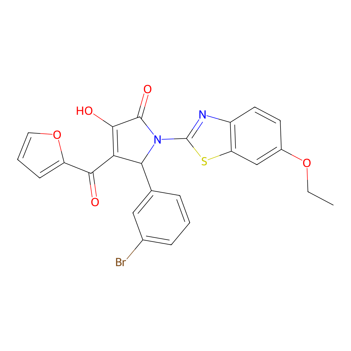 5-(3-Bromophenyl)-1-(6-ethoxybenzothiazol-2-yl)-4-(2-furylcarbonyl)-3-hydroxy-3-pyrrolin-2-one molecular structure, CAS 514192-13-3