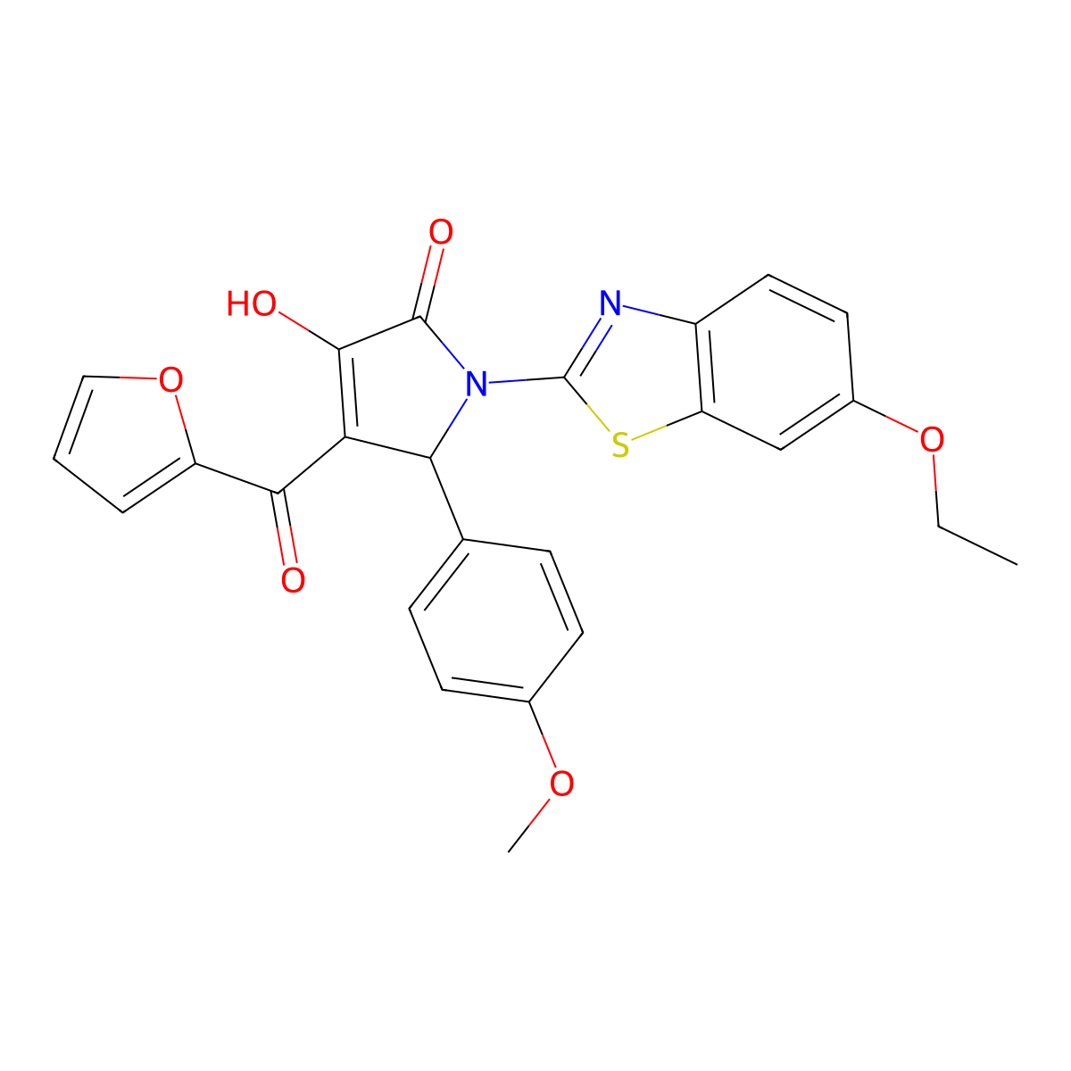 1-(6-ethoxy-1,3-benzothiazol-2-yl)-4-(furan-2-ylcarbonyl)-3-hydroxy-5-(4-methoxyphenyl)-1,5-dihydro-2H-pyrrol-2-one molecular structure, CAS 514192-19-9