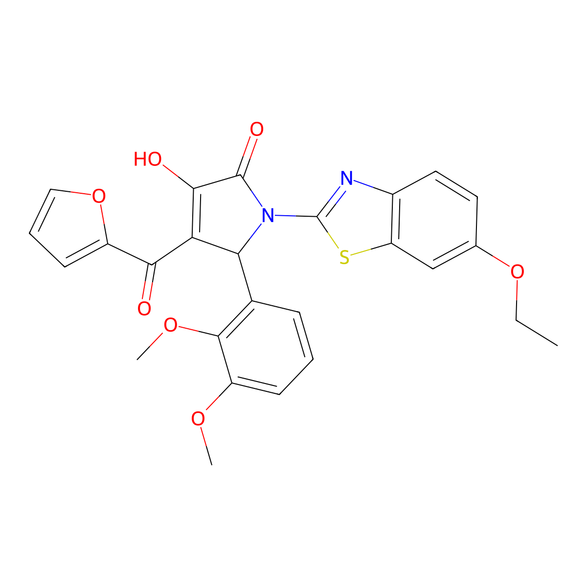 (4E)-5-(2,3-dimethoxyphenyl)-1-(6-ethoxy-1,3-benzothiazol-2-yl)-4-[furan-2-yl(hydroxy)methylidene]pyrrolidine-2,3-dione molecular structure, CAS 514192-22-4