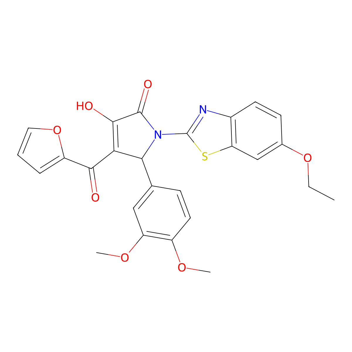 (4E)-5-(3,4-dimethoxyphenyl)-1-(6-ethoxy-1,3-benzothiazol-2-yl)-4-[furan-2-yl(hydroxy)methylidene]pyrrolidine-2,3-dione molecular structure, CAS 514192-23-5