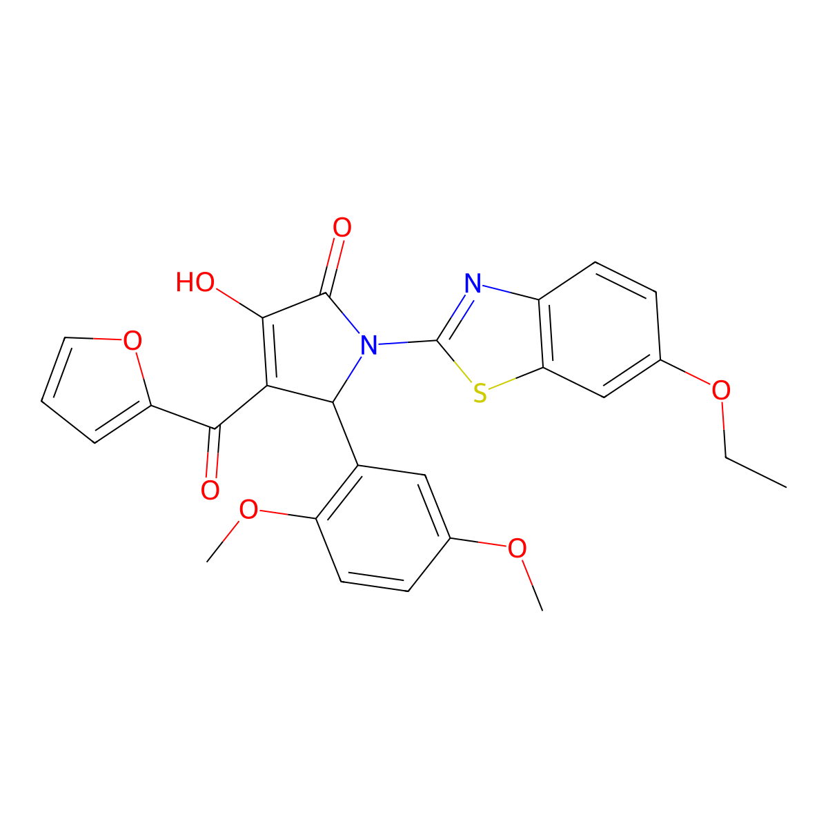 (4E)-5-(2,5-dimethoxyphenyl)-1-(6-ethoxy-1,3-benzothiazol-2-yl)-4-[furan-2-yl(hydroxy)methylidene]pyrrolidine-2,3-dione molecular structure, CAS 514192-24-6