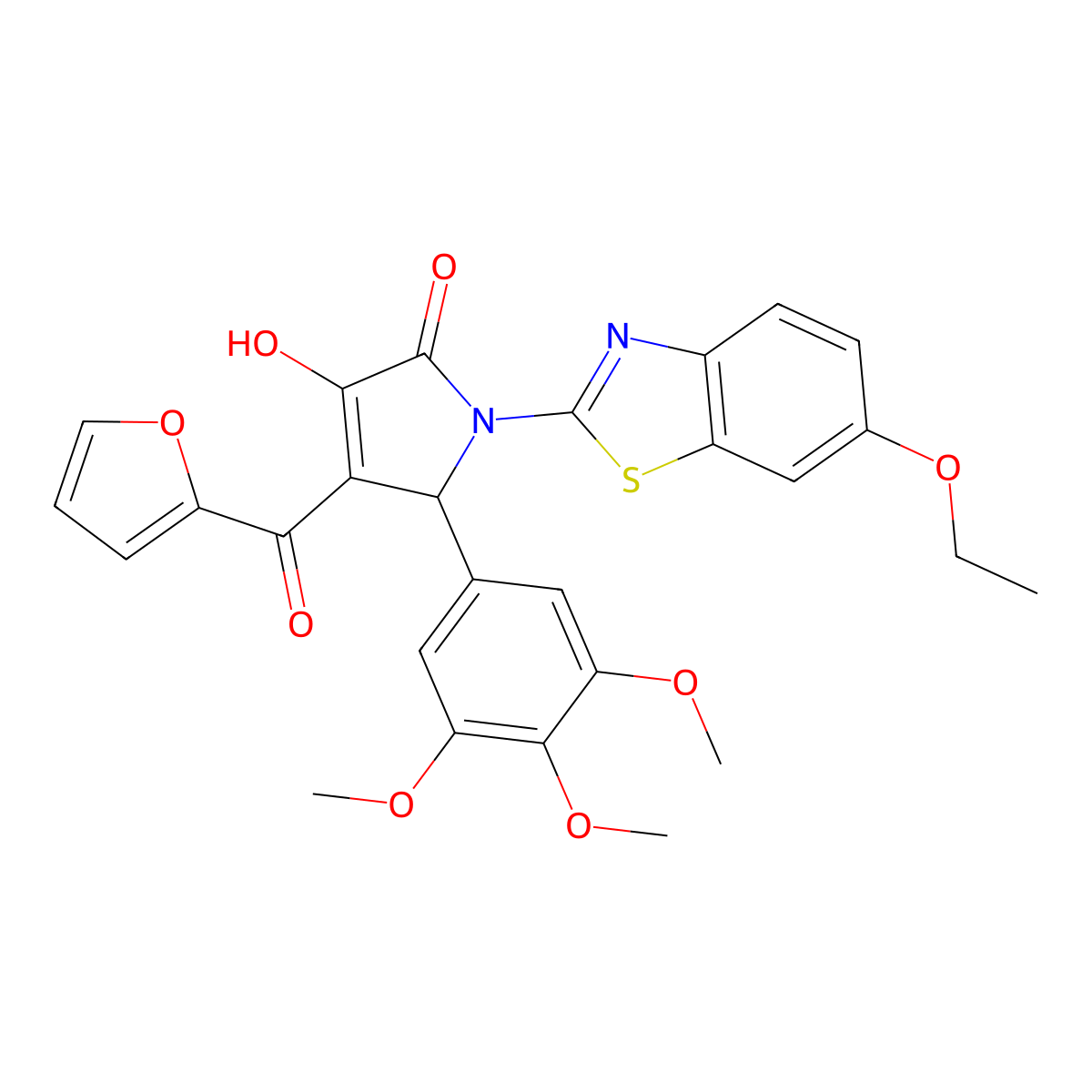 (4E)-1-(6-ethoxy-1,3-benzothiazol-2-yl)-4-[furan-2-yl(hydroxy)methylidene]-5-(3,4,5-trimethoxyphenyl)pyrrolidine-2,3-dione molecular structure, CAS 514192-25-7