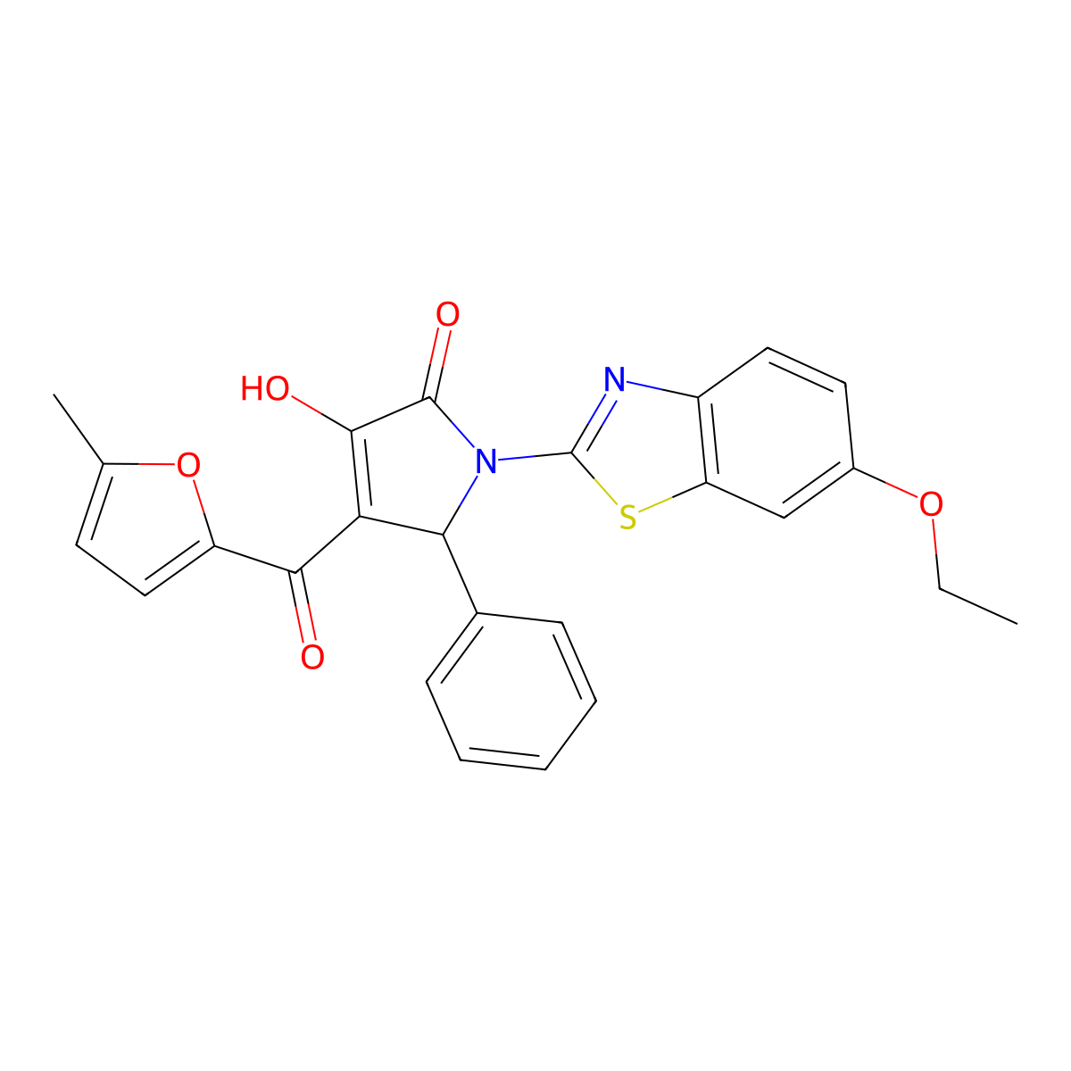 (4E)-1-(6-ethoxy-1,3-benzothiazol-2-yl)-4-[hydroxy(5-methylfuran-2-yl)methylidene]-5-phenylpyrrolidine-2,3-dione molecular structure, CAS 514192-26-8