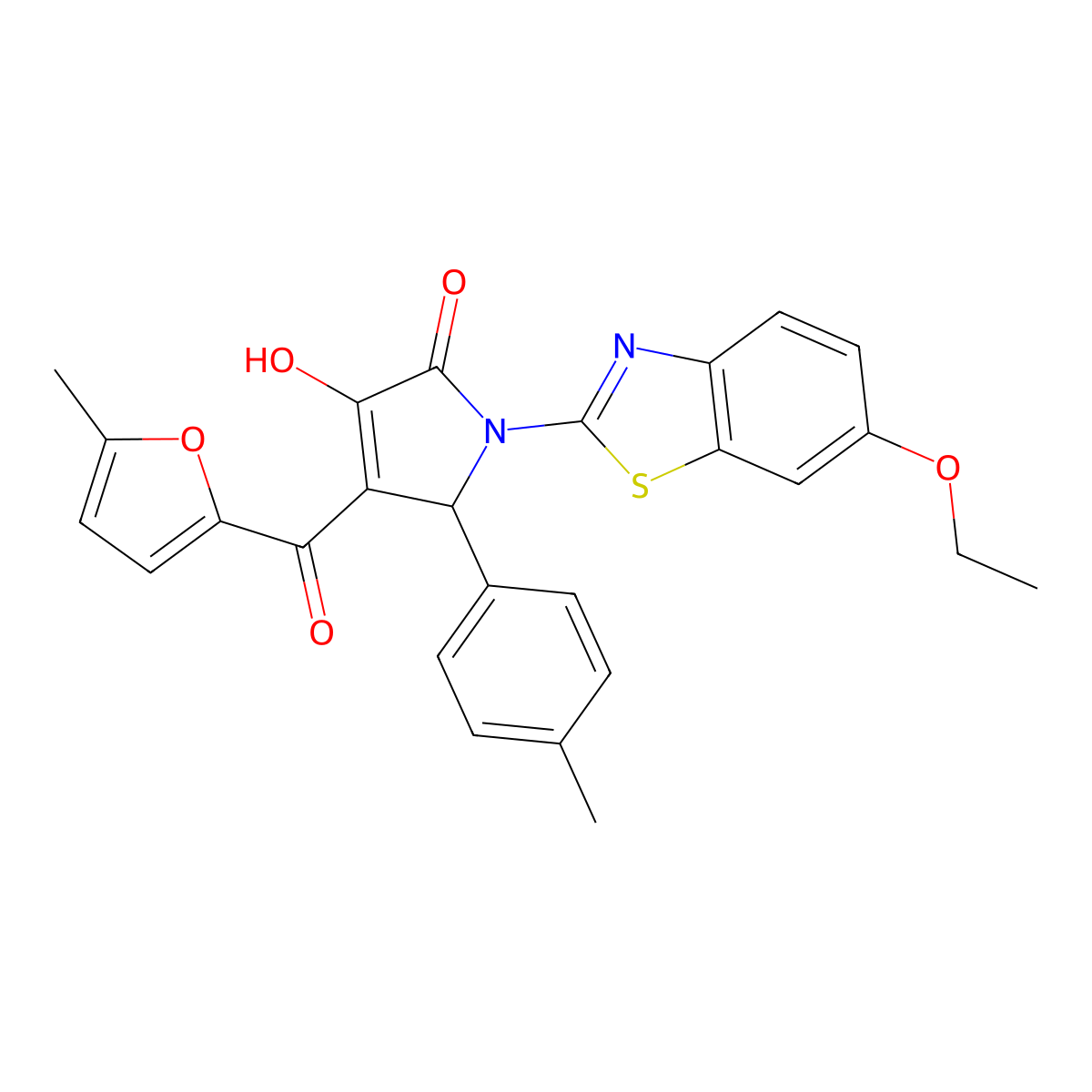(4E)-1-(6-ethoxy-1,3-benzothiazol-2-yl)-4-[hydroxy(5-methylfuran-2-yl)methylidene]-5-(4-methylphenyl)pyrrolidine-2,3-dione molecular structure, CAS 514192-27-9