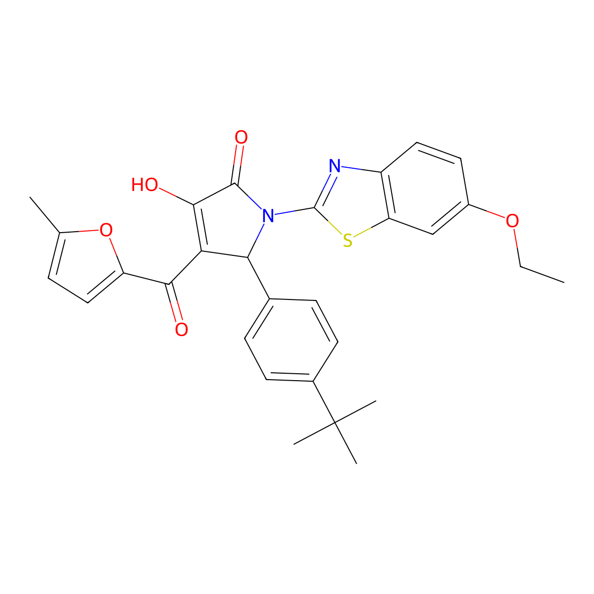 (4E)-5-(4-tert-butylphenyl)-1-(6-ethoxy-1,3-benzothiazol-2-yl)-4-[hydroxy(5-methylfuran-2-yl)methylidene]pyrrolidine-2,3-dione molecular structure, CAS 514192-29-1
