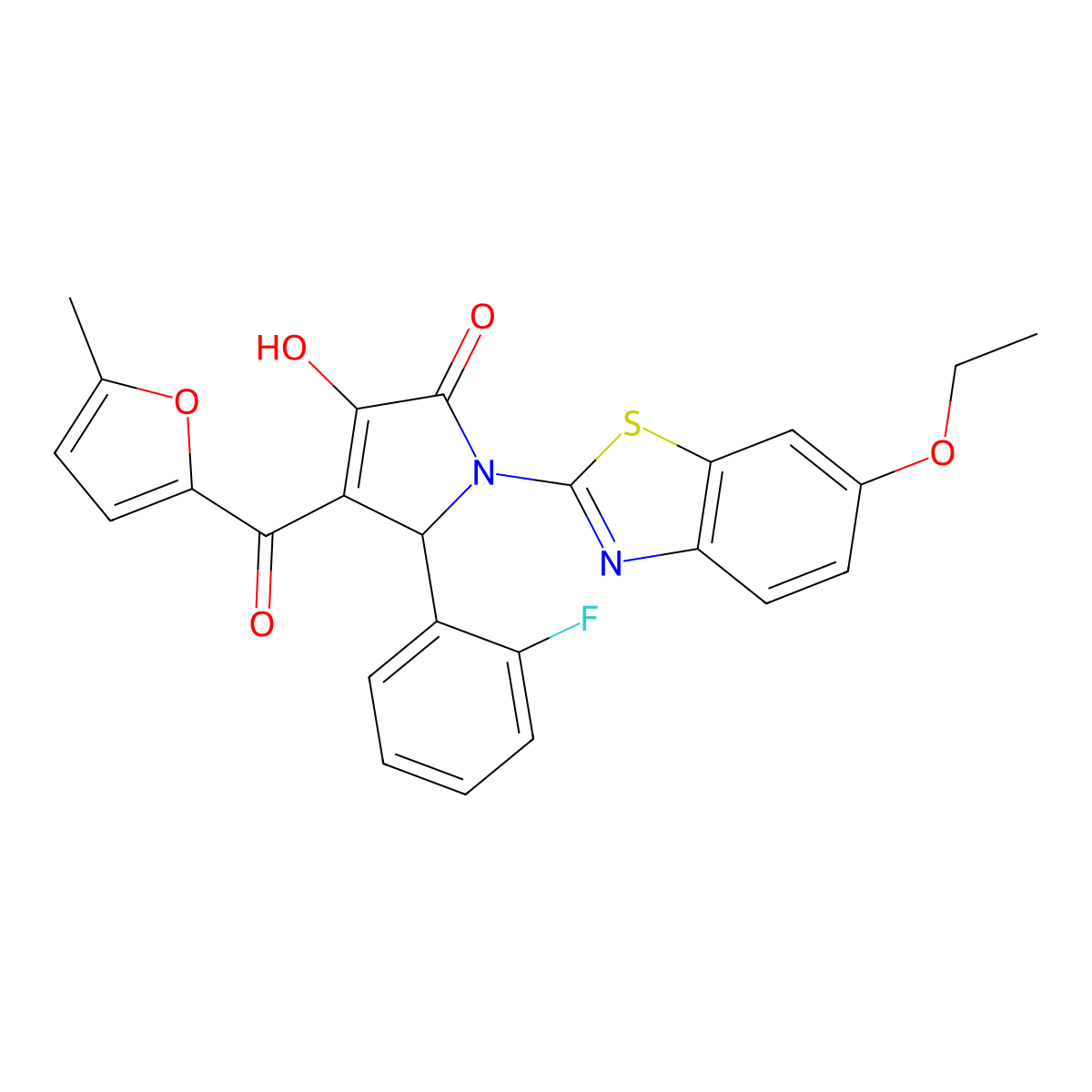 1-(6-ethoxy-1,3-benzothiazol-2-yl)-5-(2-fluorophenyl)-3-hydroxy-4-(5-methyl-2-furoyl)-1,5-dihydro-2H-pyrrol-2-one molecular structure, CAS 514192-30-4