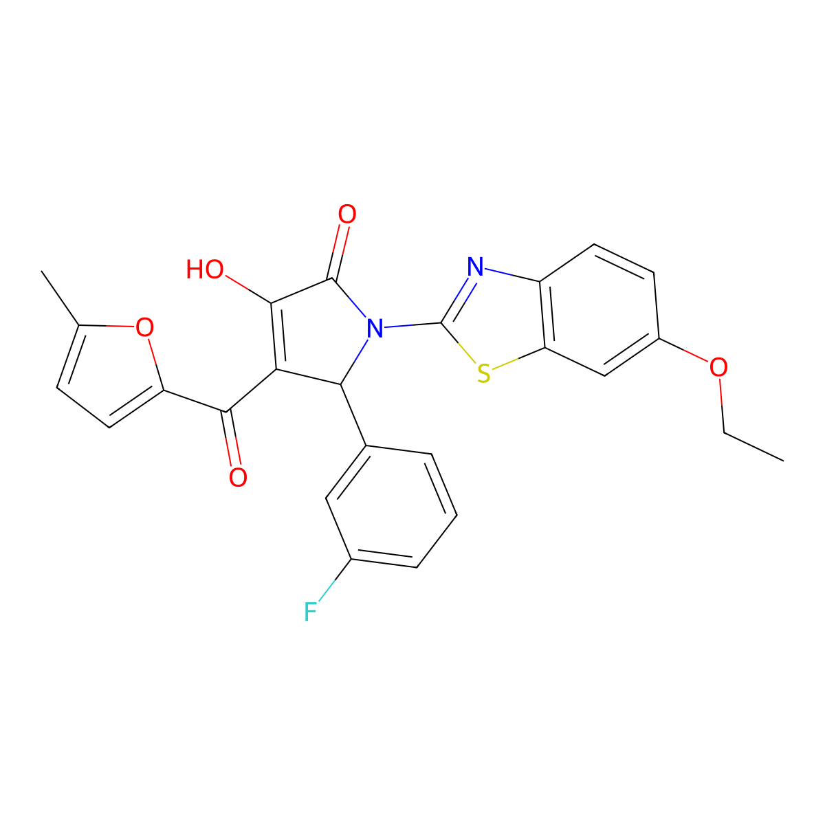 1-(6-ethoxy-1,3-benzothiazol-2-yl)-5-(3-fluorophenyl)-3-hydroxy-4-(5-methyl-2-furoyl)-1,5-dihydro-2H-pyrrol-2-one molecular structure, CAS 514192-31-5