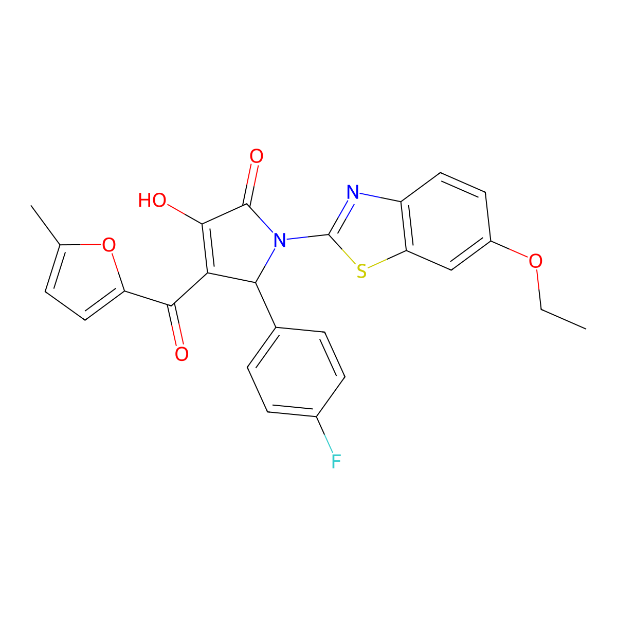 (4E)-1-(6-ethoxy-1,3-benzothiazol-2-yl)-5-(4-fluorophenyl)-4-[hydroxy(5-methylfuran-2-yl)methylidene]pyrrolidine-2,3-dione molecular structure, CAS 514192-32-6