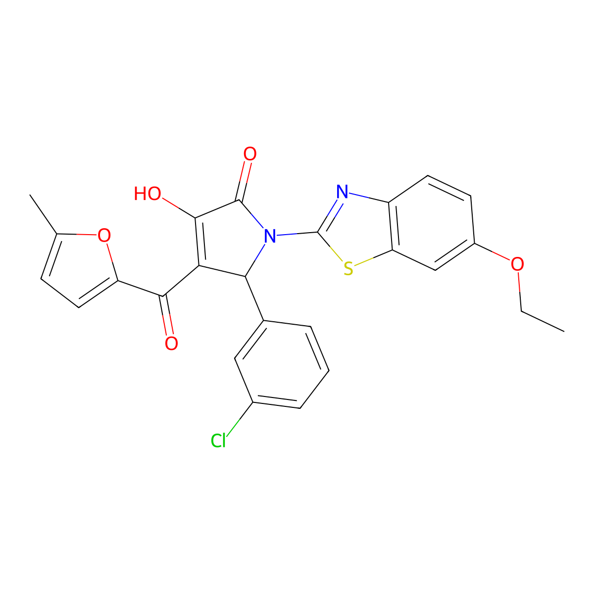 (4E)-5-(3-chlorophenyl)-1-(6-ethoxy-1,3-benzothiazol-2-yl)-4-[hydroxy(5-methylfuran-2-yl)methylidene]pyrrolidine-2,3-dione molecular structure, CAS 514192-33-7
