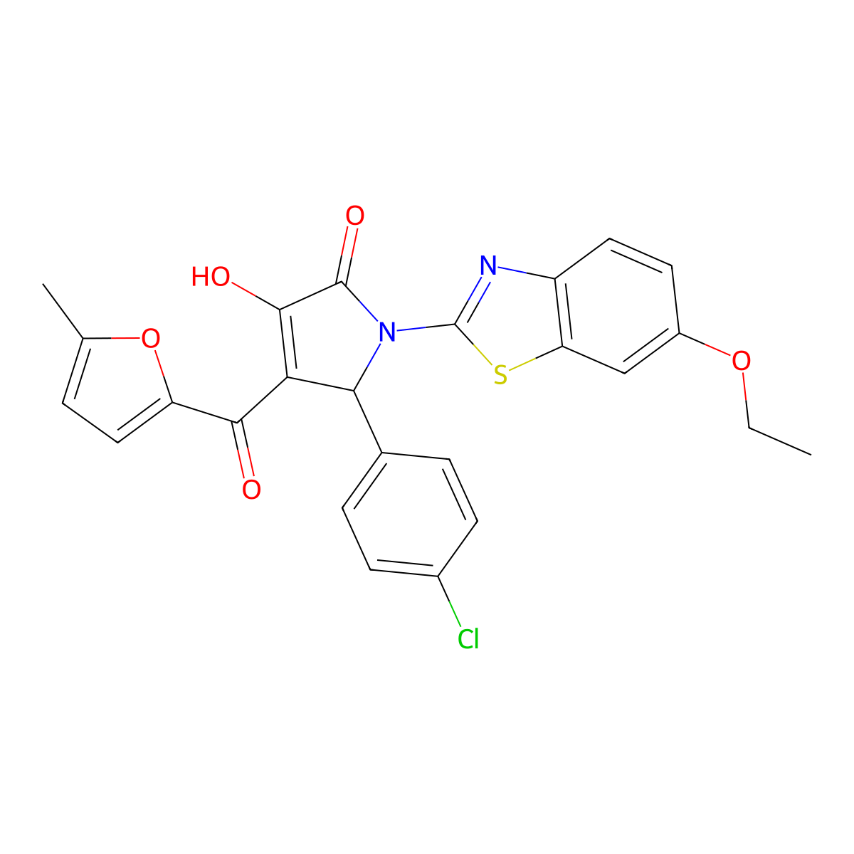 (4E)-5-(4-chlorophenyl)-1-(6-ethoxy-1,3-benzothiazol-2-yl)-4-[hydroxy(5-methylfuran-2-yl)methylidene]pyrrolidine-2,3-dione molecular structure, CAS 514192-34-8