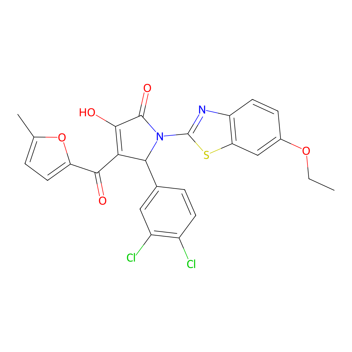 (4E)-5-(3,4-dichlorophenyl)-1-(6-ethoxy-1,3-benzothiazol-2-yl)-4-[hydroxy(5-methylfuran-2-yl)methylidene]pyrrolidine-2,3-dione molecular structure, CAS 514192-35-9