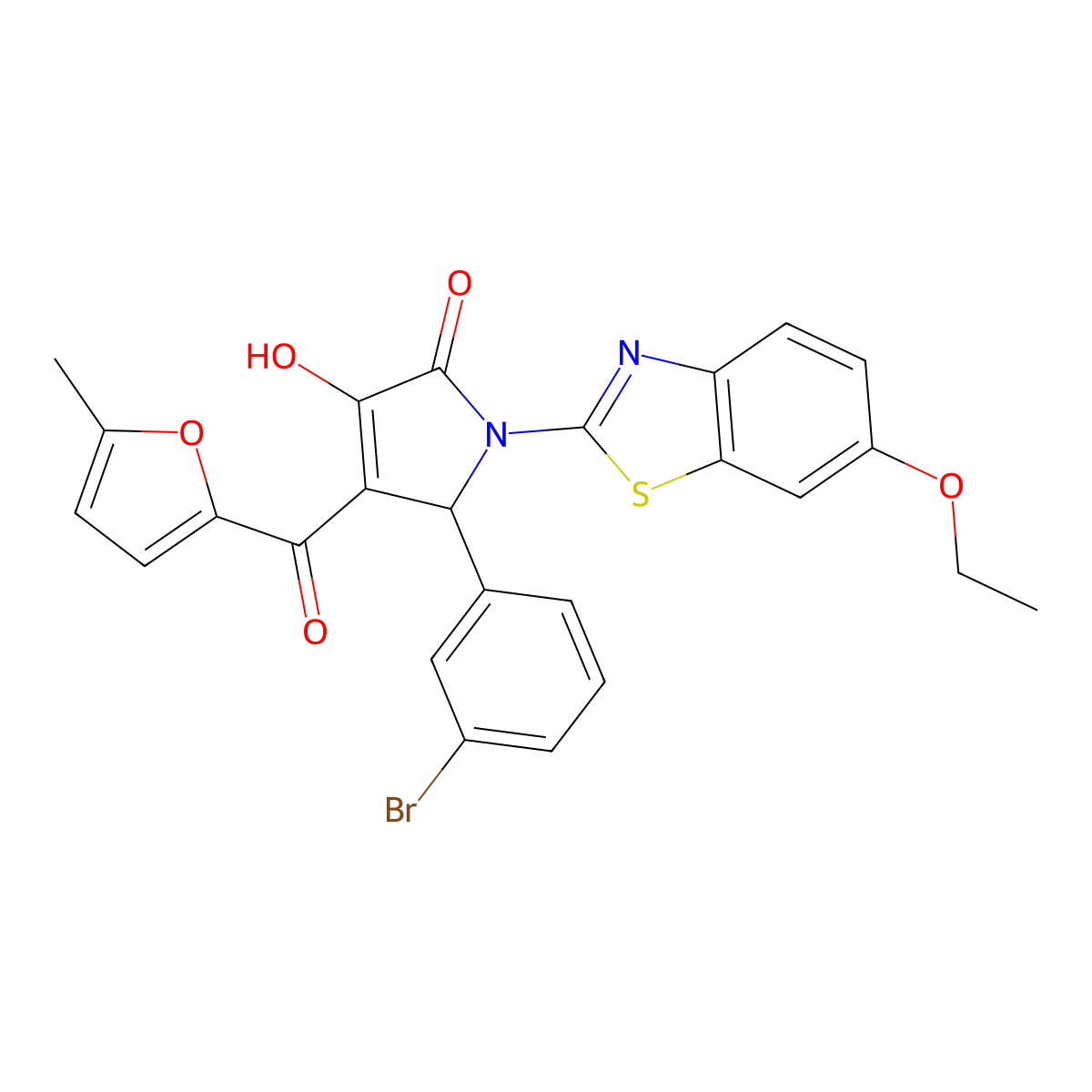 (4E)-5-(3-bromophenyl)-1-(6-ethoxy-1,3-benzothiazol-2-yl)-4-[hydroxy(5-methylfuran-2-yl)methylidene]pyrrolidine-2,3-dione molecular structure, CAS 514192-36-0