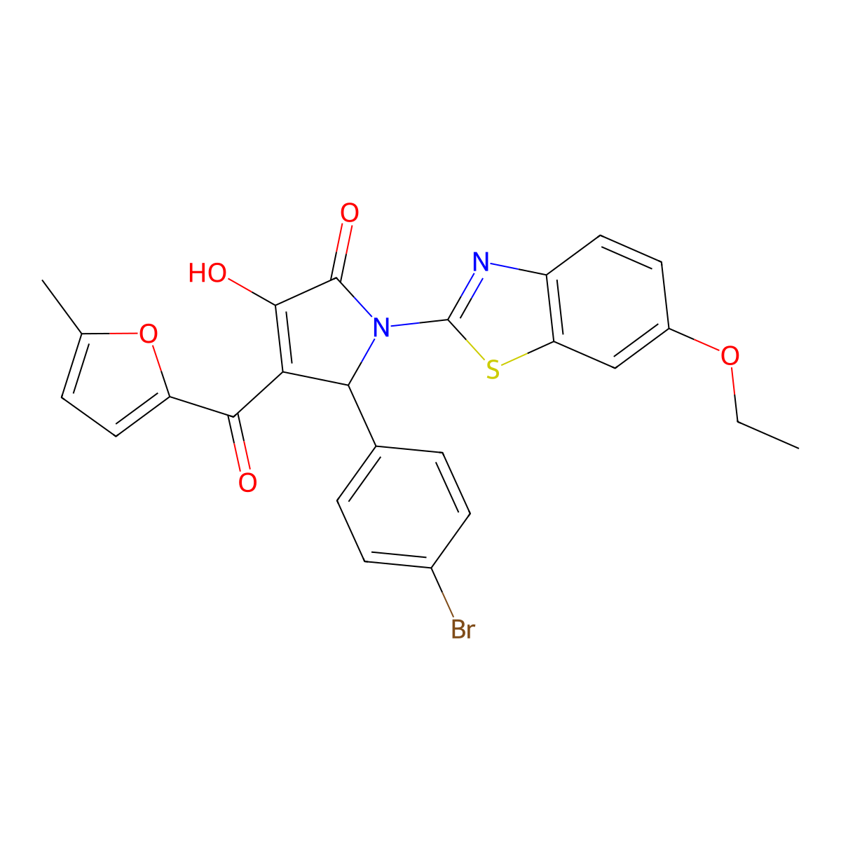(4E)-5-(4-bromophenyl)-1-(6-ethoxy-1,3-benzothiazol-2-yl)-4-[hydroxy(5-methylfuran-2-yl)methylidene]pyrrolidine-2,3-dione molecular structure, CAS 514192-37-1