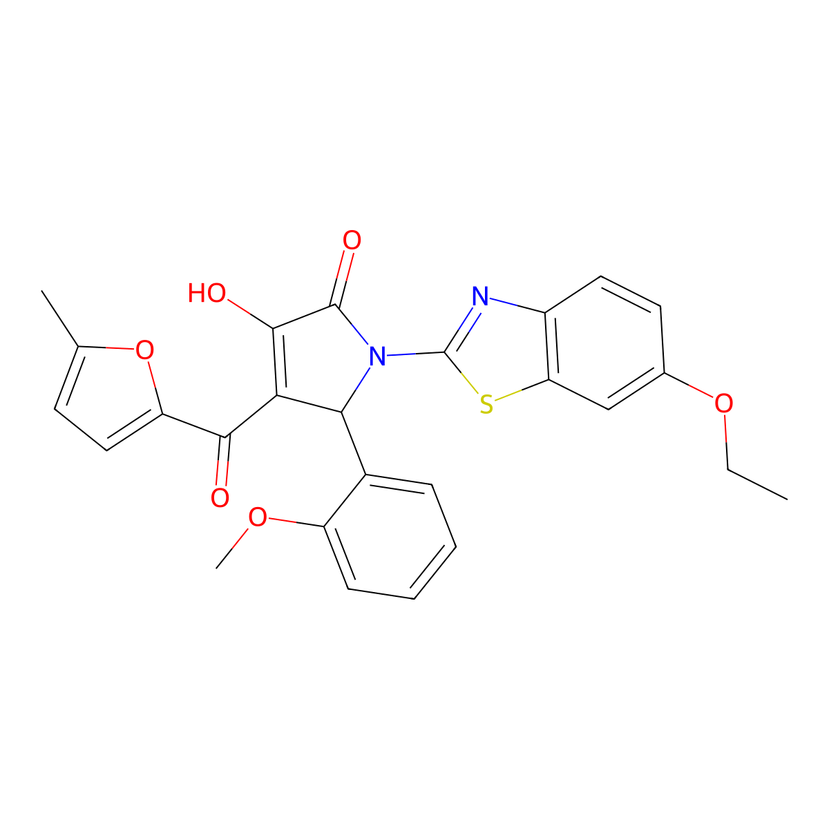 (4E)-1-(6-ethoxy-1,3-benzothiazol-2-yl)-4-[hydroxy(5-methylfuran-2-yl)methylidene]-5-(2-methoxyphenyl)pyrrolidine-2,3-dione molecular structure, CAS 514192-40-6