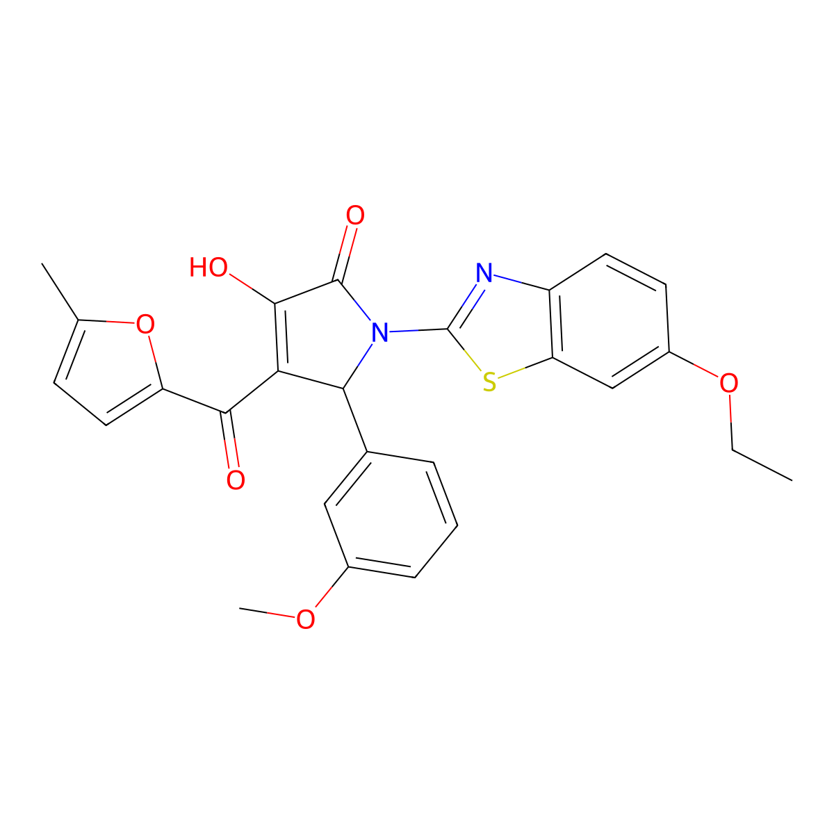 (4E)-1-(6-ethoxy-1,3-benzothiazol-2-yl)-4-[hydroxy(5-methylfuran-2-yl)methylidene]-5-(3-methoxyphenyl)pyrrolidine-2,3-dione molecular structure, CAS 514192-41-7
