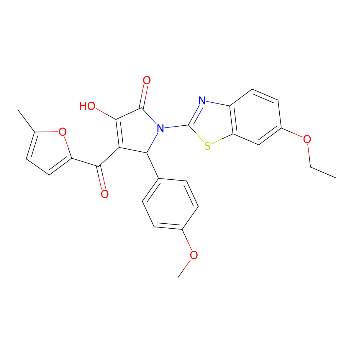 (4E)-1-(6-ethoxy-1,3-benzothiazol-2-yl)-4-[hydroxy(5-methylfuran-2-yl)methylidene]-5-(4-methoxyphenyl)pyrrolidine-2,3-dione molecular structure, CAS 514192-42-8