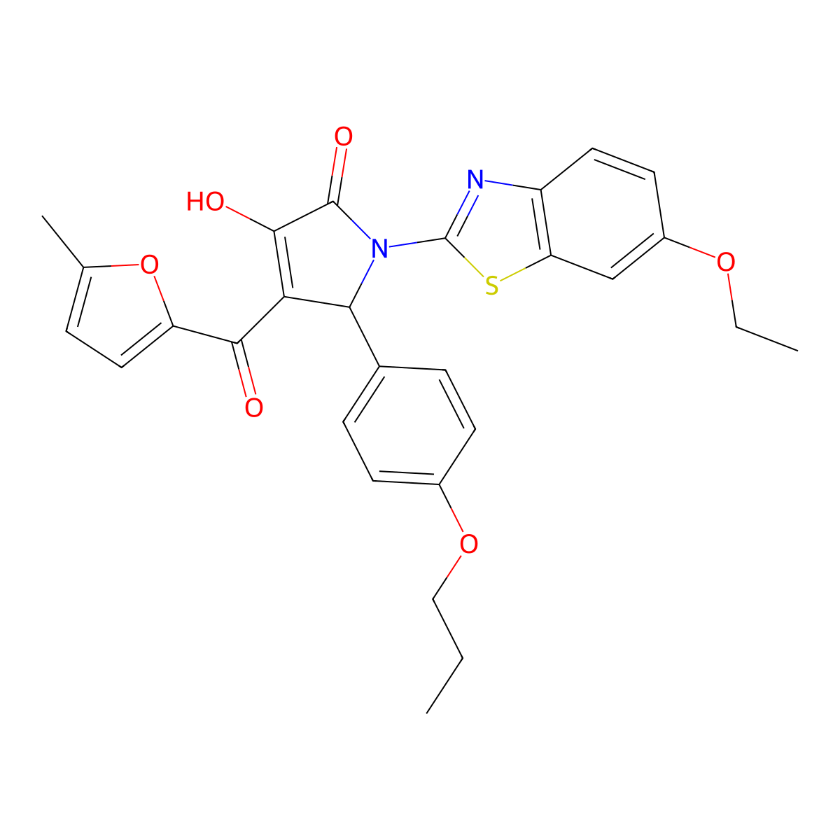 (4E)-1-(6-ethoxy-1,3-benzothiazol-2-yl)-4-[hydroxy(5-methylfuran-2-yl)methylidene]-5-(4-propoxyphenyl)pyrrolidine-2,3-dione molecular structure, CAS 514192-44-0