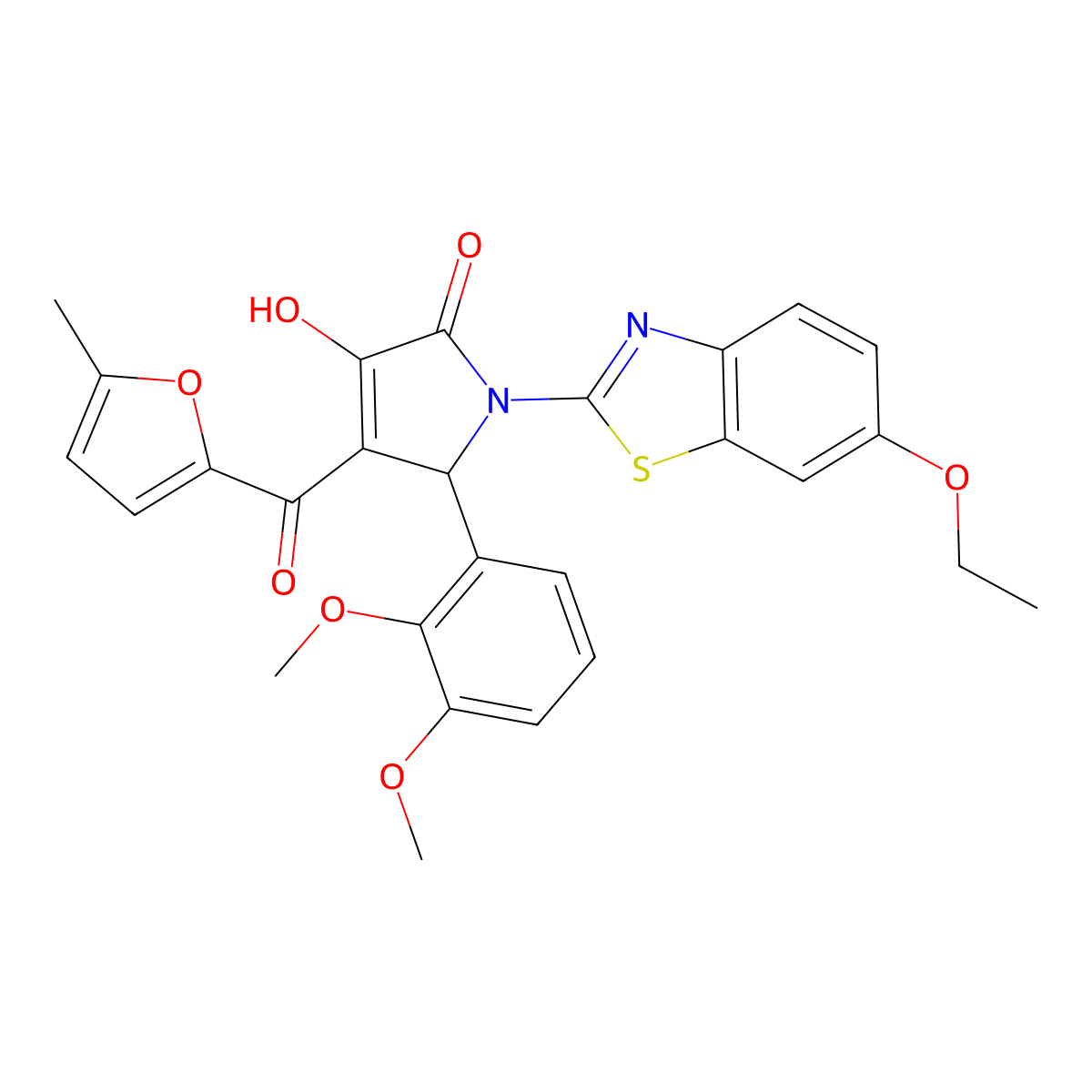 (4E)-5-(2,3-dimethoxyphenyl)-1-(6-ethoxy-1,3-benzothiazol-2-yl)-4-[hydroxy(5-methylfuran-2-yl)methylidene]pyrrolidine-2,3-dione molecular structure, CAS 514192-45-1