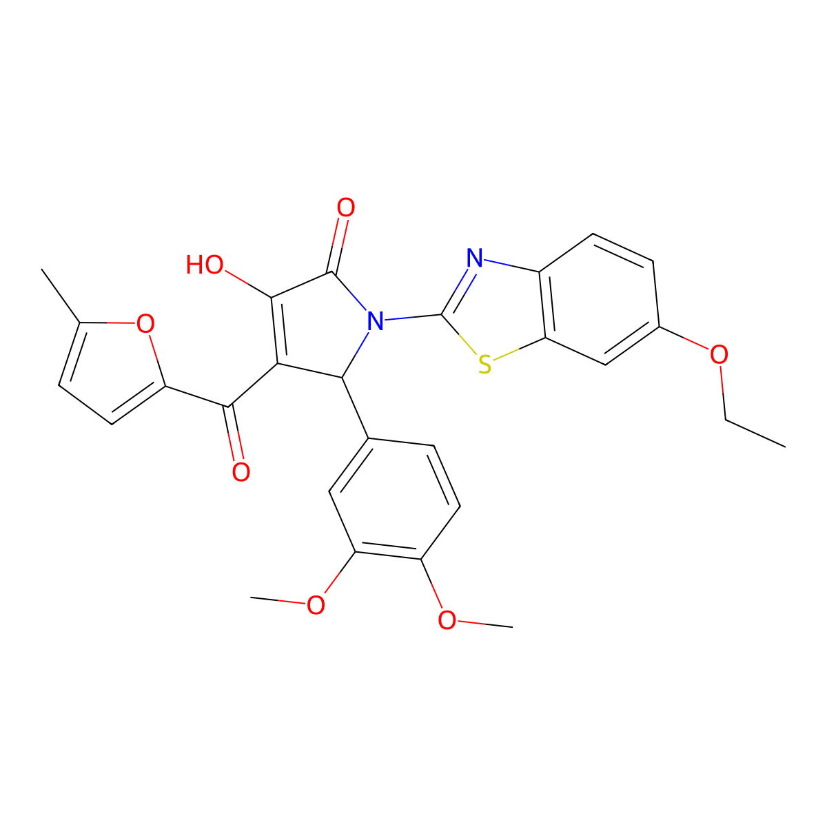(4E)-5-(3,4-dimethoxyphenyl)-1-(6-ethoxy-1,3-benzothiazol-2-yl)-4-[hydroxy(5-methylfuran-2-yl)methylidene]pyrrolidine-2,3-dione molecular structure, CAS 514192-46-2
